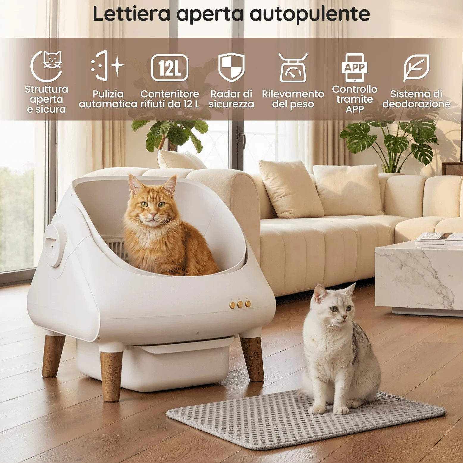 Devoko Lettiera Gatto Autopulente, Controllo tramite APP, Aperta Lettiera Automatica Gatto, XXL, per Gatti fino a 15 kg, Autopulizia per 15 Giorni, Adatta per Famiglie con Più Gatti