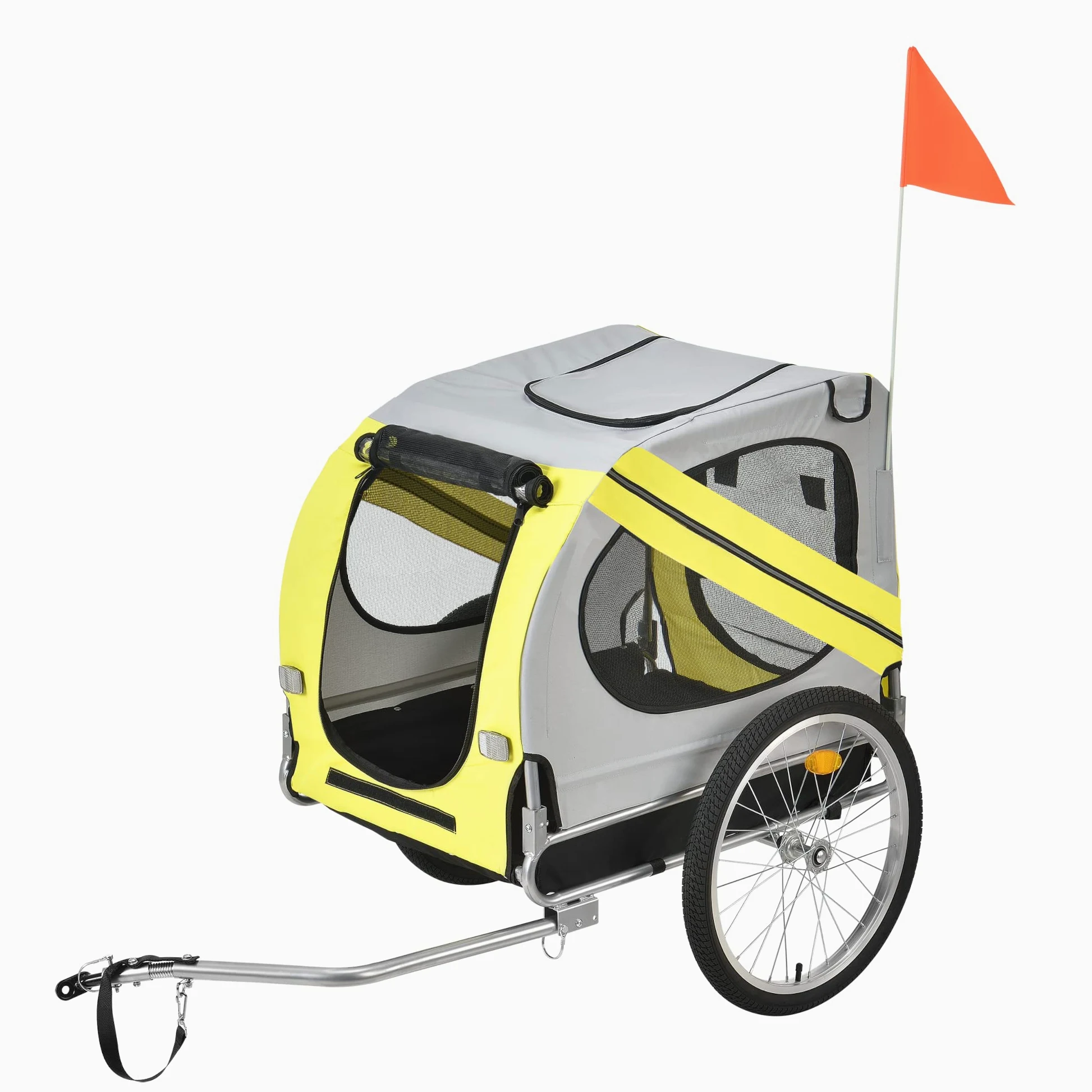 pro.tec Rimorchio per Bicicletta per Trasporto Cani 138 x 71 x 90 cm Carrello per Trasporto Animali Domestici Carico Max.26 kg - Giallo-Griggio-Nero