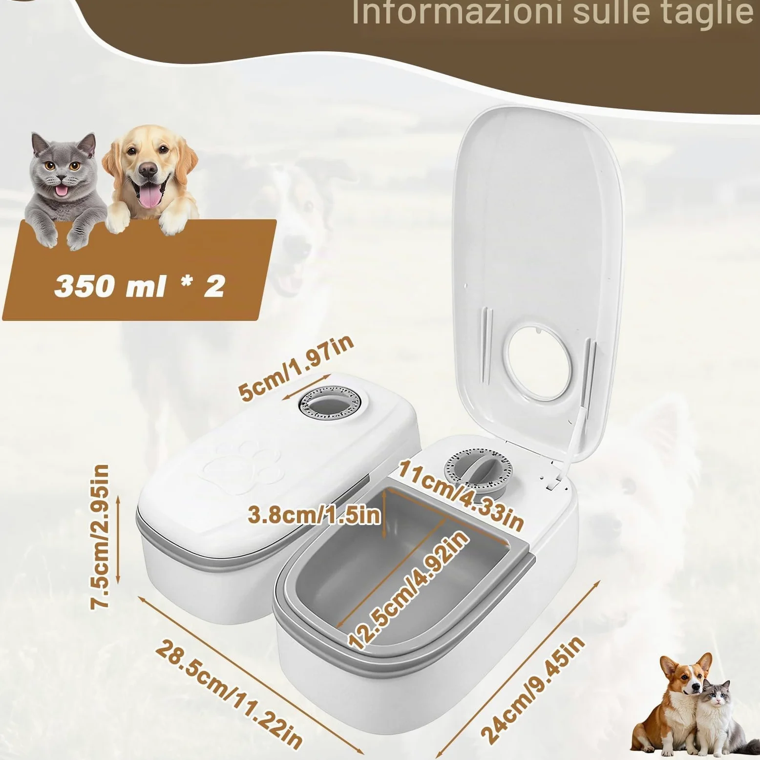 Distributore Automatico Cibo Gatti con Timer 48 ore, Dispenser Crocchette Gatto Cane 700 ml Lavabile, Mangiatoia Automatica per Animali Domestici, Alimentatore per Secco e Umido Gatti Cani di Piccola