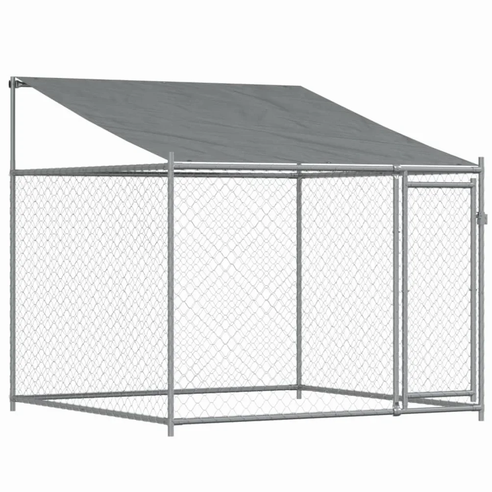 IKAYAA Recinto per Cani da Esterno Box per Cani da Esterno Cuccia Cane Esterno Gabbia Cani con Tetto e Porte Acciaio Zincato-8 x 2 x 2 m/3 uscite