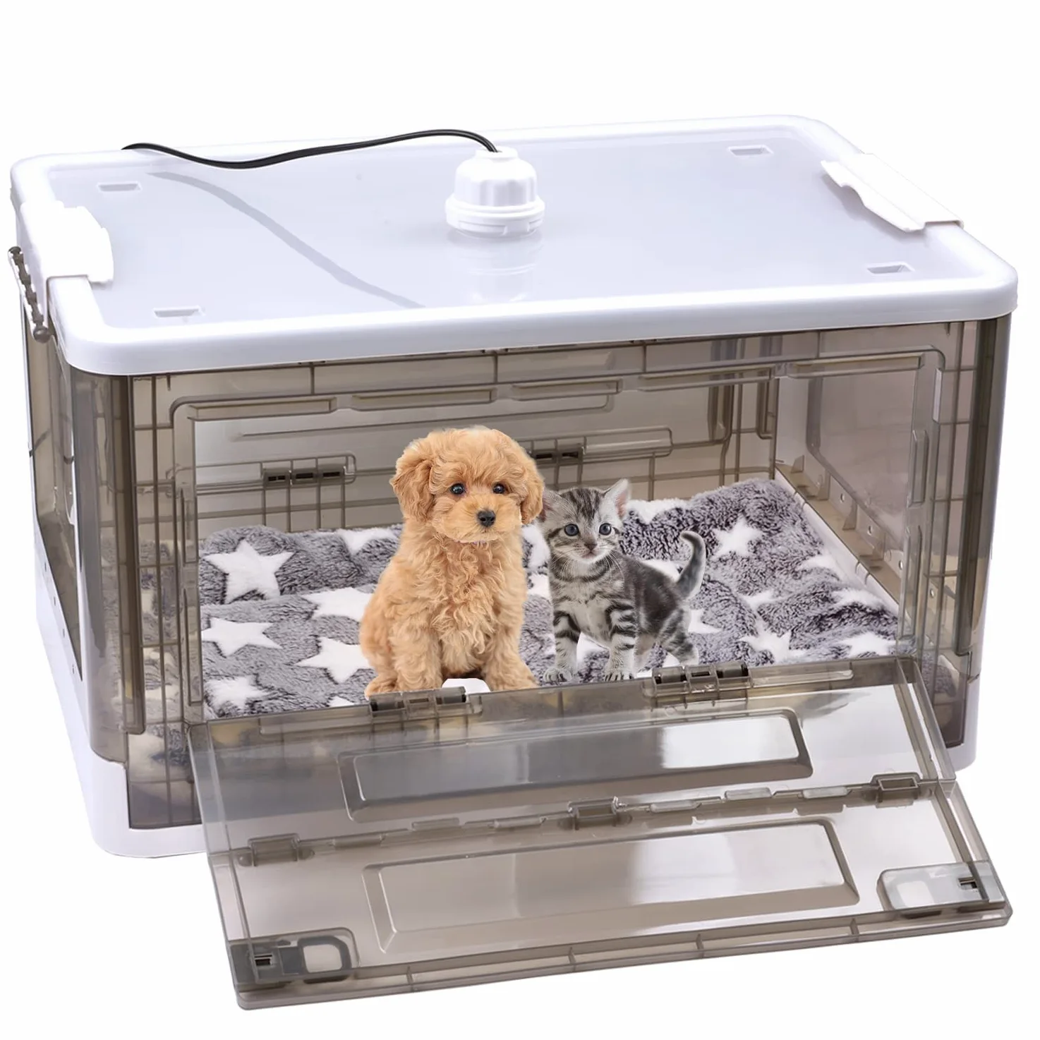 Incubatrice per cuccioli, grande vivaio in PET con riscaldamento, incubatrice per gattini, include tappetino per lettino (55 L)