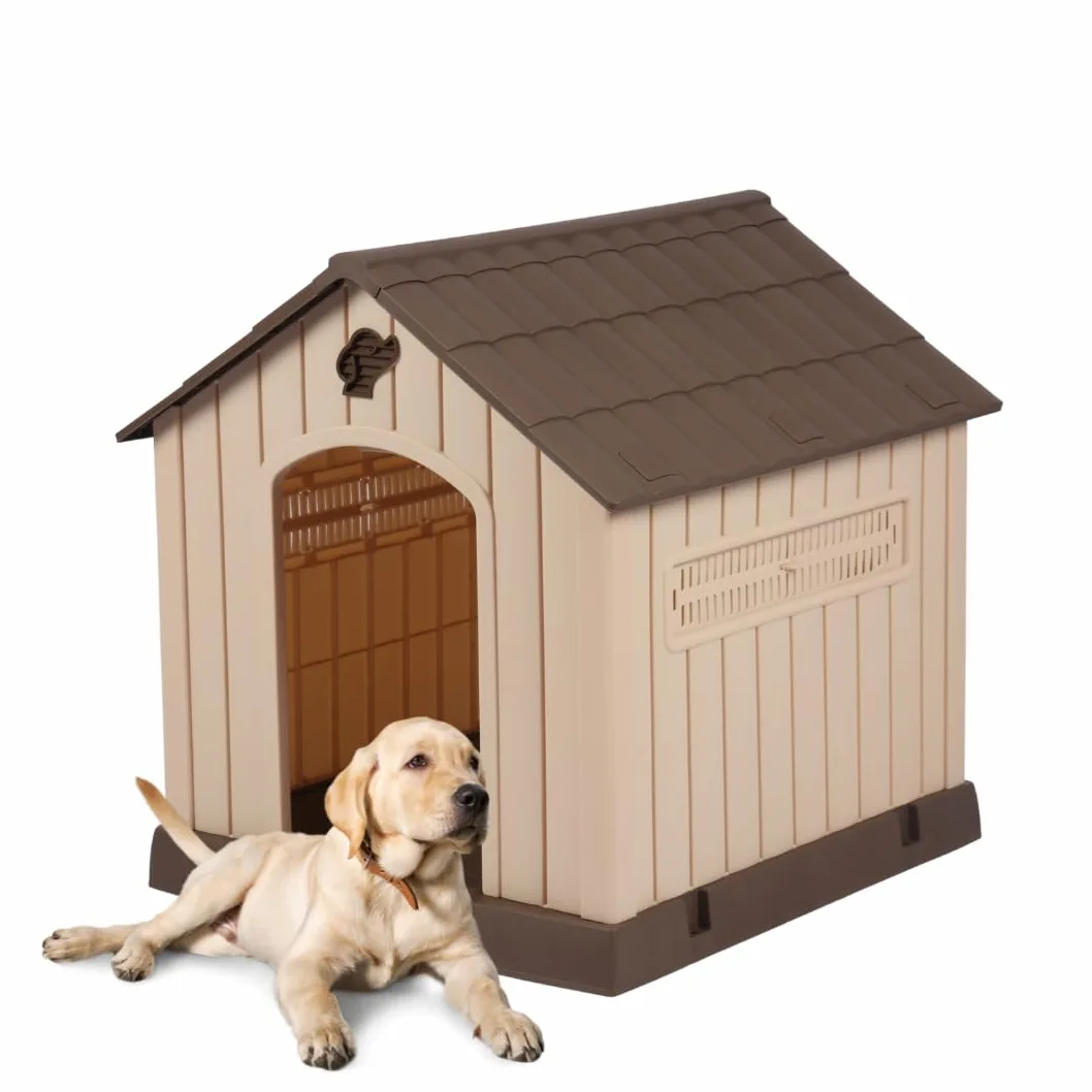 acquaverde | Cuccia per Cani da Esterno, Taglia Grande/Large Casetta per Cani in Resina, Impermeabile, Resistente, Base Isolante e Tetto Spiovente, Facile da Montare - Beige/Marrone | cm. 93x99x98
