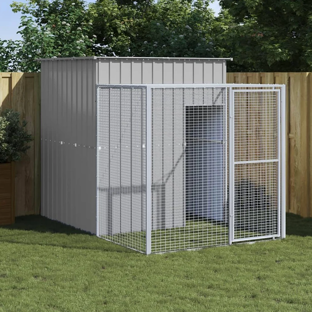 BAZZI Casetta per Cani da Esterno Box Cani Esterno Cuccia Cane Esterno Recinto per Cani in Acciaio Zincato Grigio Chiaro 165x251x181 cm
