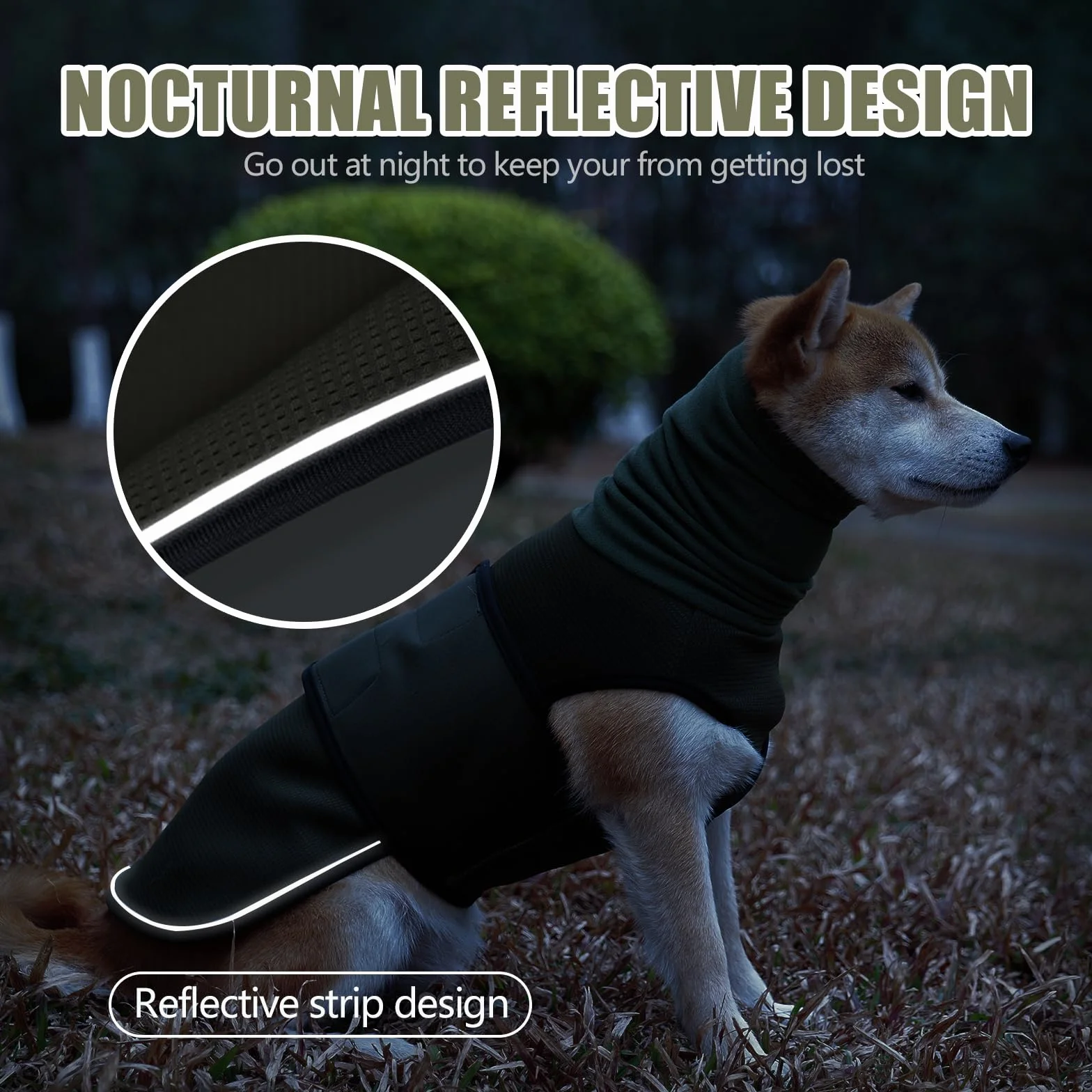 JOHNBOLIN Giacca per l'ansia per cani, camicia per cani con collo alto, gilet calmante traspirante, giacca per animali domestici separati per interni ed esterni (verde militare, XS)