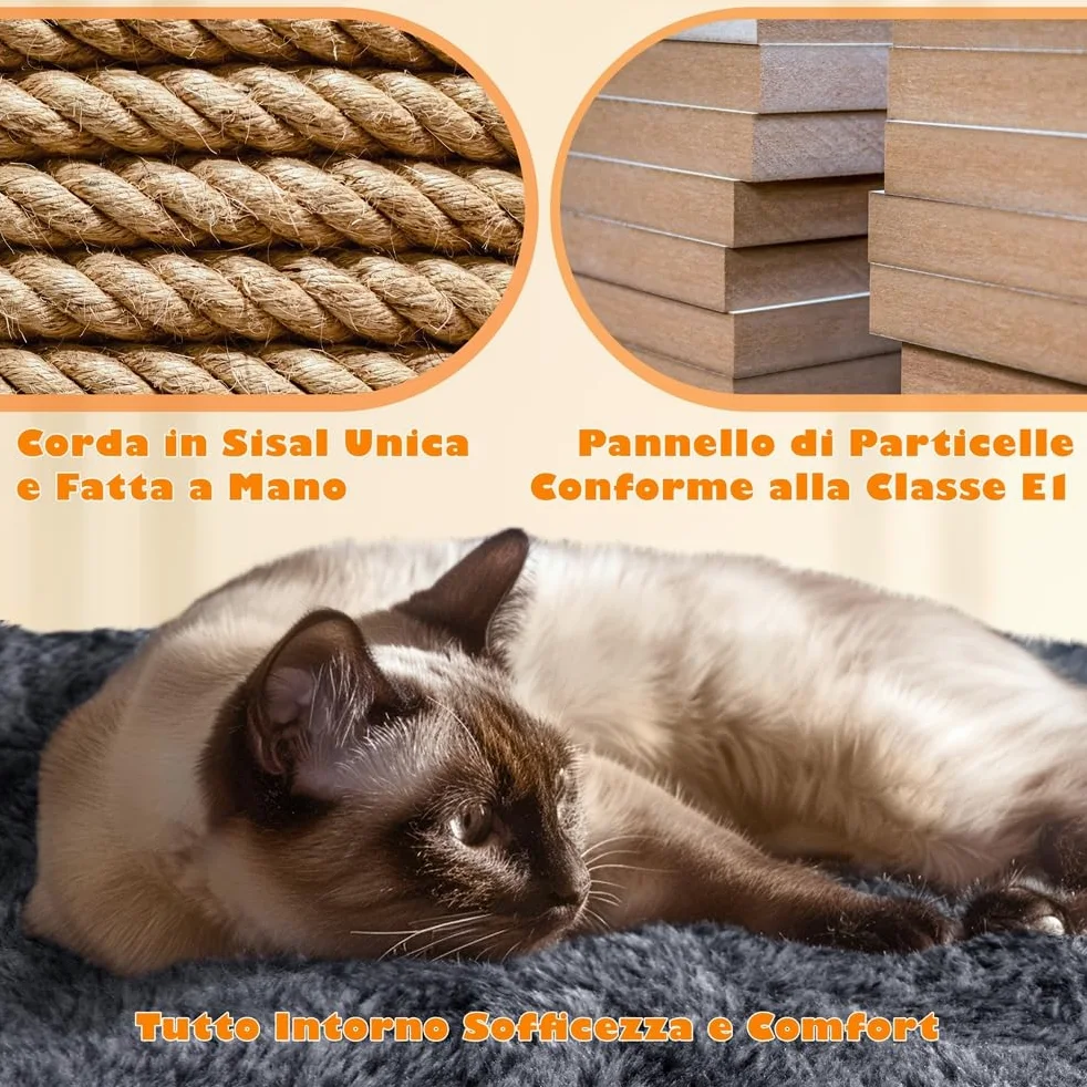 Yaheetech Albero Tiragraffi per Gatti Adulti Grandi Medi con Giocattolo Gioco Palle in Corda Sisal Naturale 61 x 49 x 158 cm Grigio Scuro