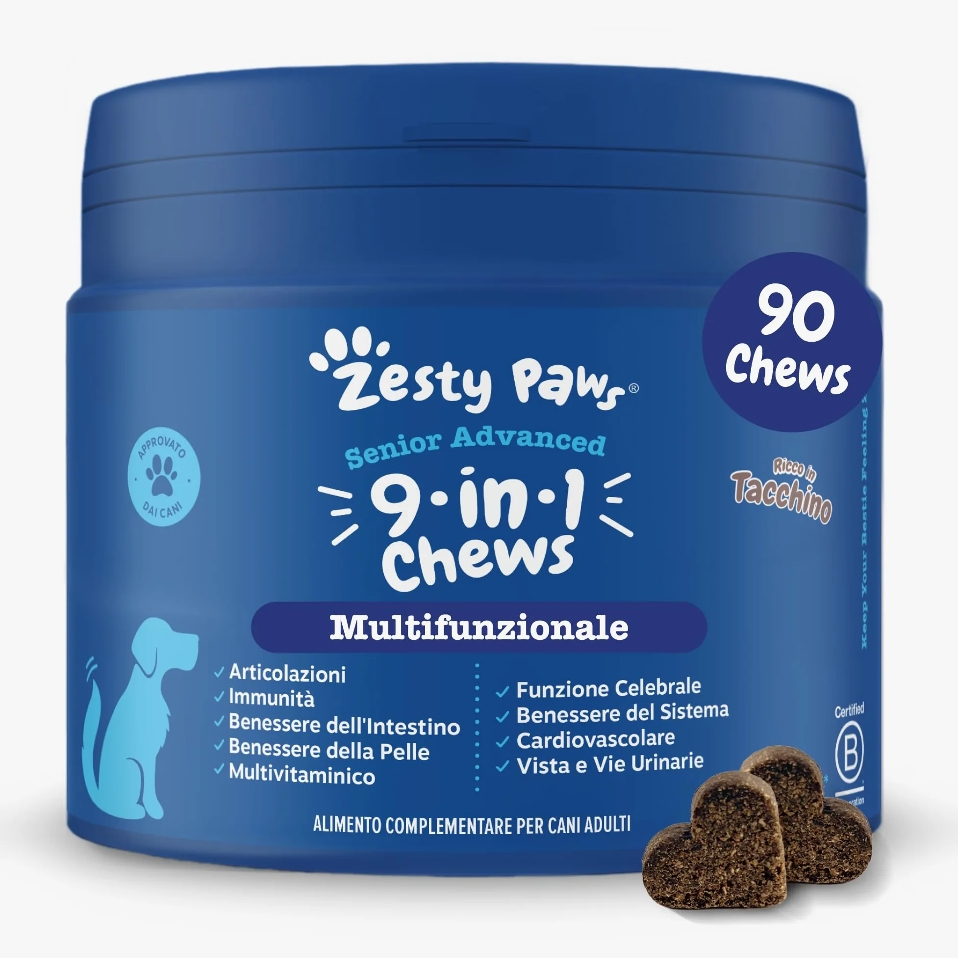 Zesty Paws 9-in-1 Senior Multivitamin – Supports Joints, Vision, Heart and Cognitive Function – Immune System and Urinary Tract Support – With Biotin and Vitamins A, B 3, B5, B6, B9, C – 90 Bocconcini