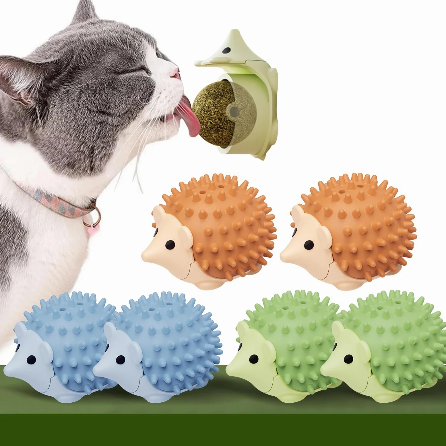 6PCS Pallina Erba Gatta Giochi per Gatti Catnip Ball Girevole Adesiva Naturali Palline Erba Gatta Ruotabile a 360° con Coperchio di Conservazione per Gatti da Leccare con Auto Massaggio Spazzola Gatti