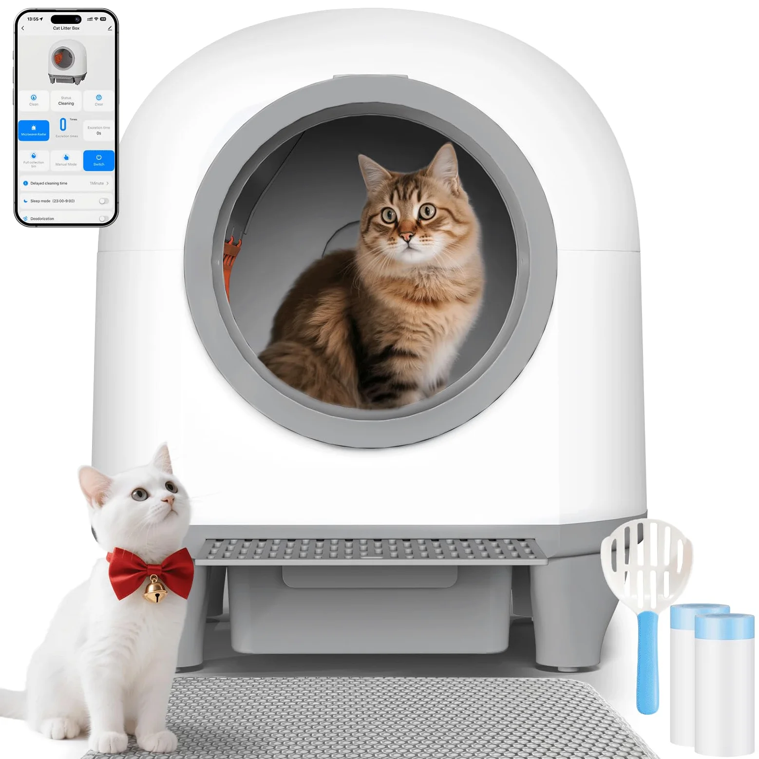 JUMMICO Lettiera Gatto Autopulente Antiodore， 90L lettiera autopulente per gatti xxl. Controllo APP cat litter box self cleaning con sensori, ingresso basso anti-intrappolamento/odore, per più gatti