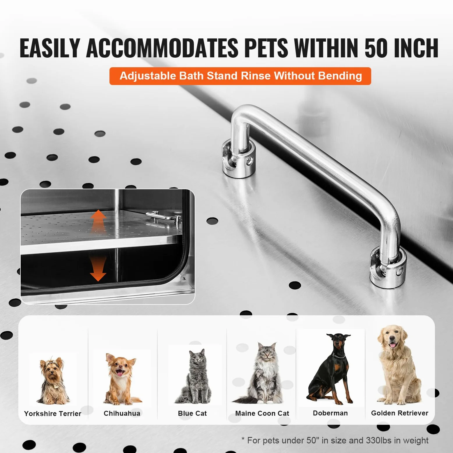 VEVOR Vasca da Bagno per Cani Stazione Vasca di Doccia per Animali Domestici in Acciaio Inox con Scale Lunghezza Max.127 cm Carico Max. Circa 150 kg, Vasca Doccia per Toelettatura per Cani con Scale