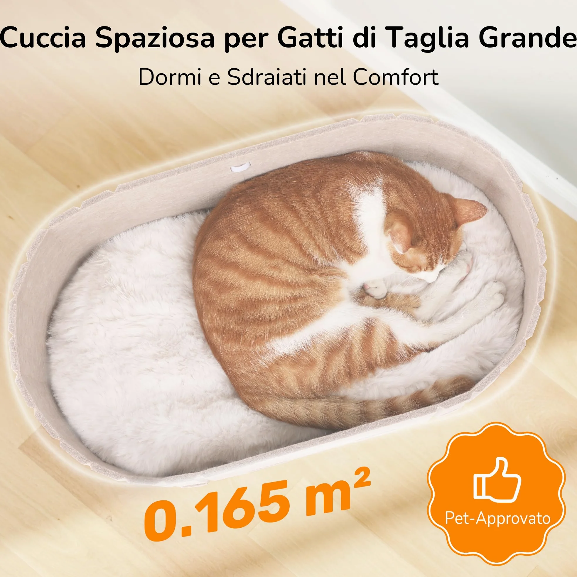 FUKUMARU Cuccia per Gatti Interno- Letto Extra Large 60 cm con Cuscino in Peluche Finto Coniglio, Divano/Casa Ovale in Feltro per Gatti Domestici. Sabbia