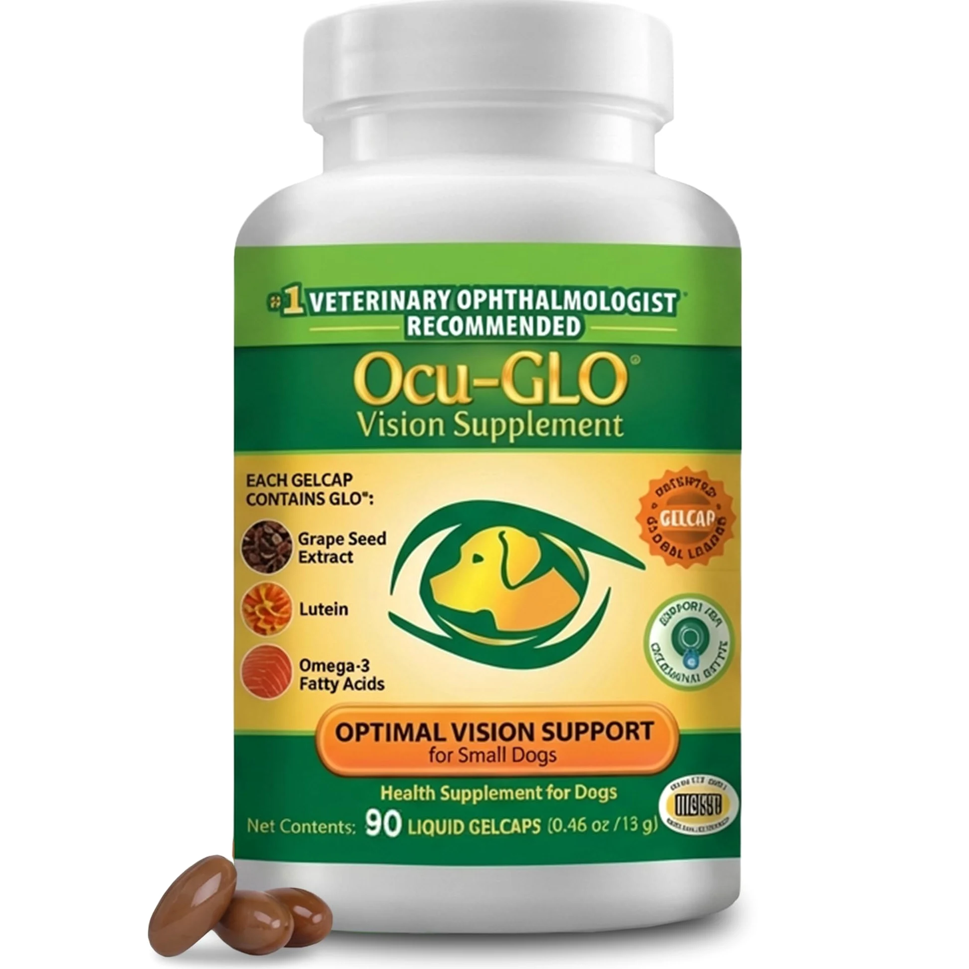 Ocu-GLO Canine Vision Supplemento per Cani di Piccola Taglia 4,5 kg e Tappi in Gel Liquido sotto i 90