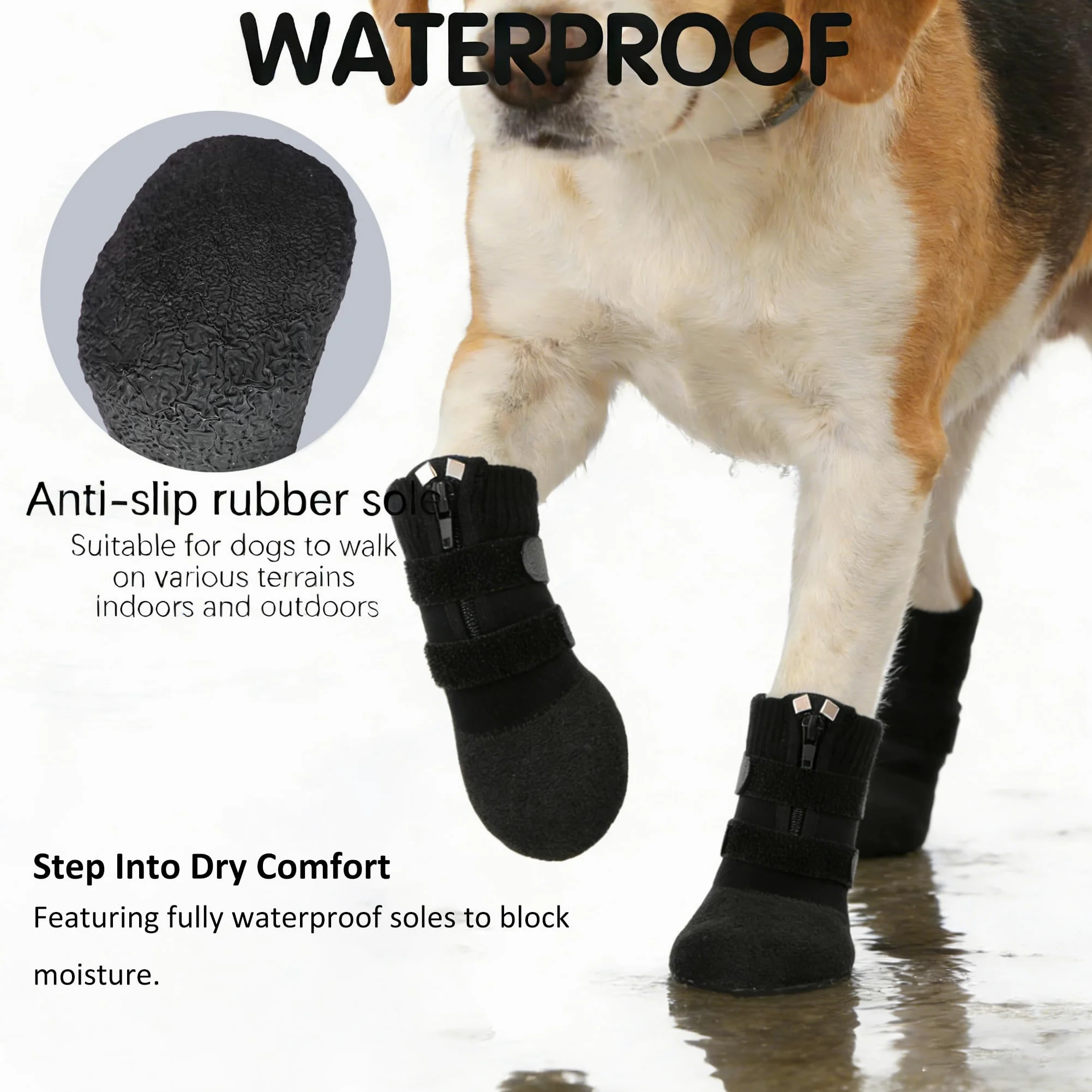 Calzini antiscivolo per cani con cerniera, scarpe per cani impermeabili per evitare di leccare le zampe, giornate invernali, neve, pioggia, protezione per pavimentazione calda, per cani