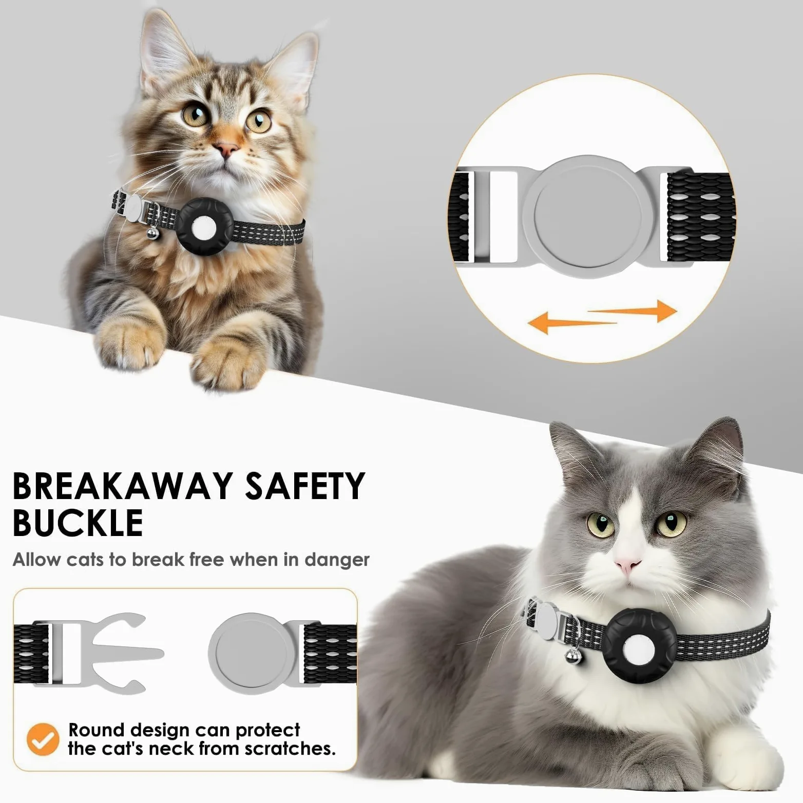 Localizzatore GPS per gatti, impermeabile, per gatti, con fibbia elastica di sicurezza, funziona con qualsiasi collare, compatibile con Apple Find My App (solo iOS), senza canone mensile, nero