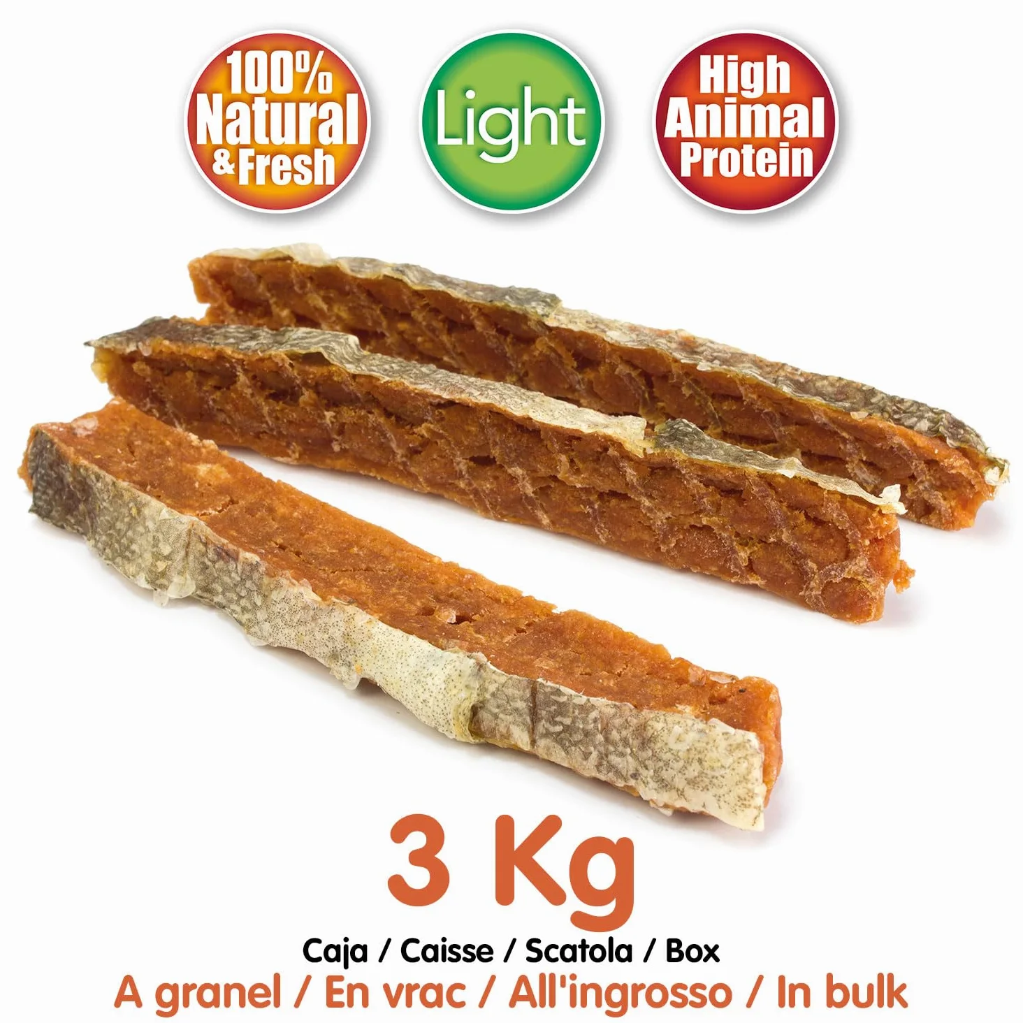 Barrette di salmone con pelle (Sfuso - 3 Kg) - Snack naturali per cani