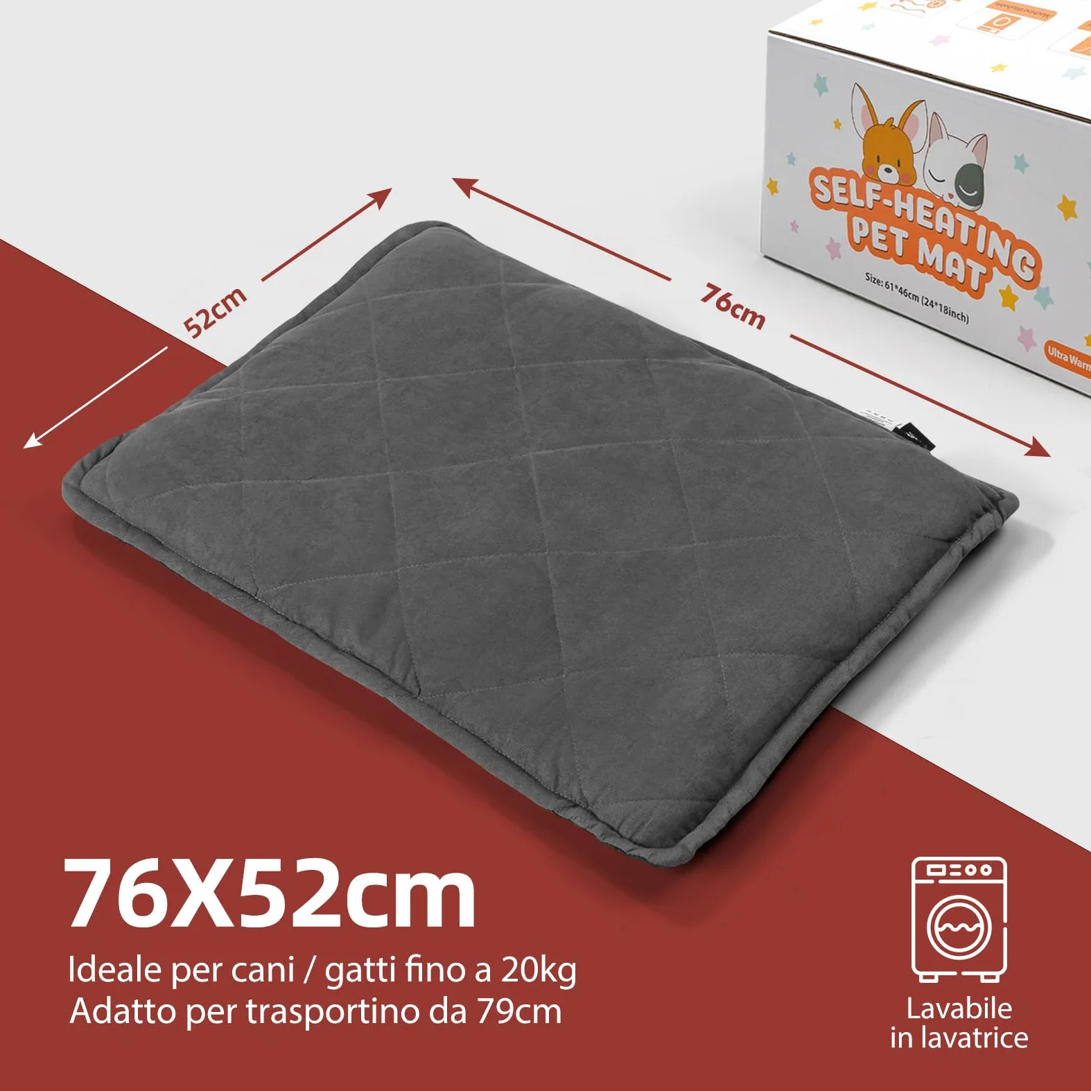 Mora Pets Tappeto riscaldante gatto Coperta autoriscaldante per gatti e cani Tappetino riscaldante Senza elettricità e batterie Coperta termica Rimovibile e Lavabile 76 x 52 cm