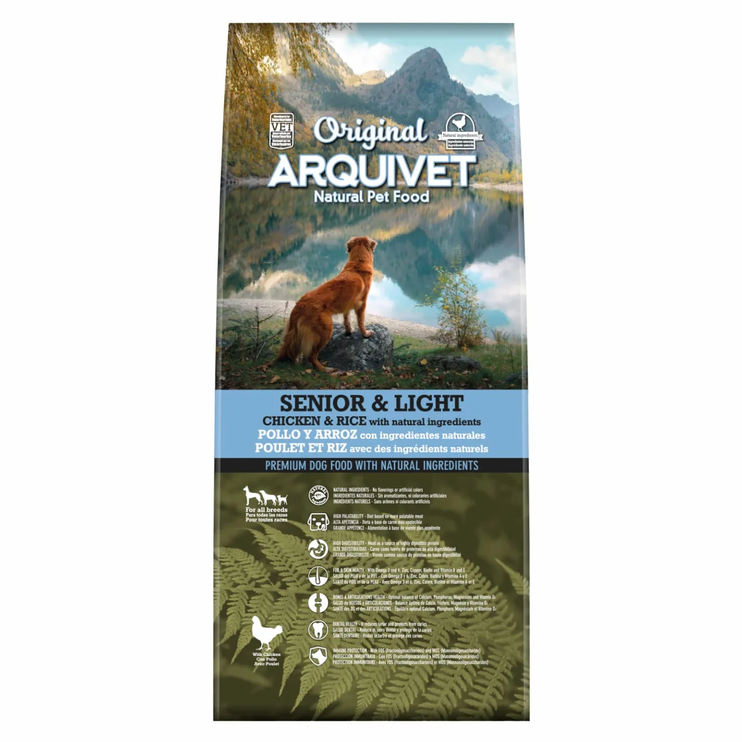 ARQUIVET Original - Senior & Light - Pollo e riso - 12 kg - Crocchette per cani anziani di pollo e riso - alimento secco per cani - tutte le razze - ingredienti naturali