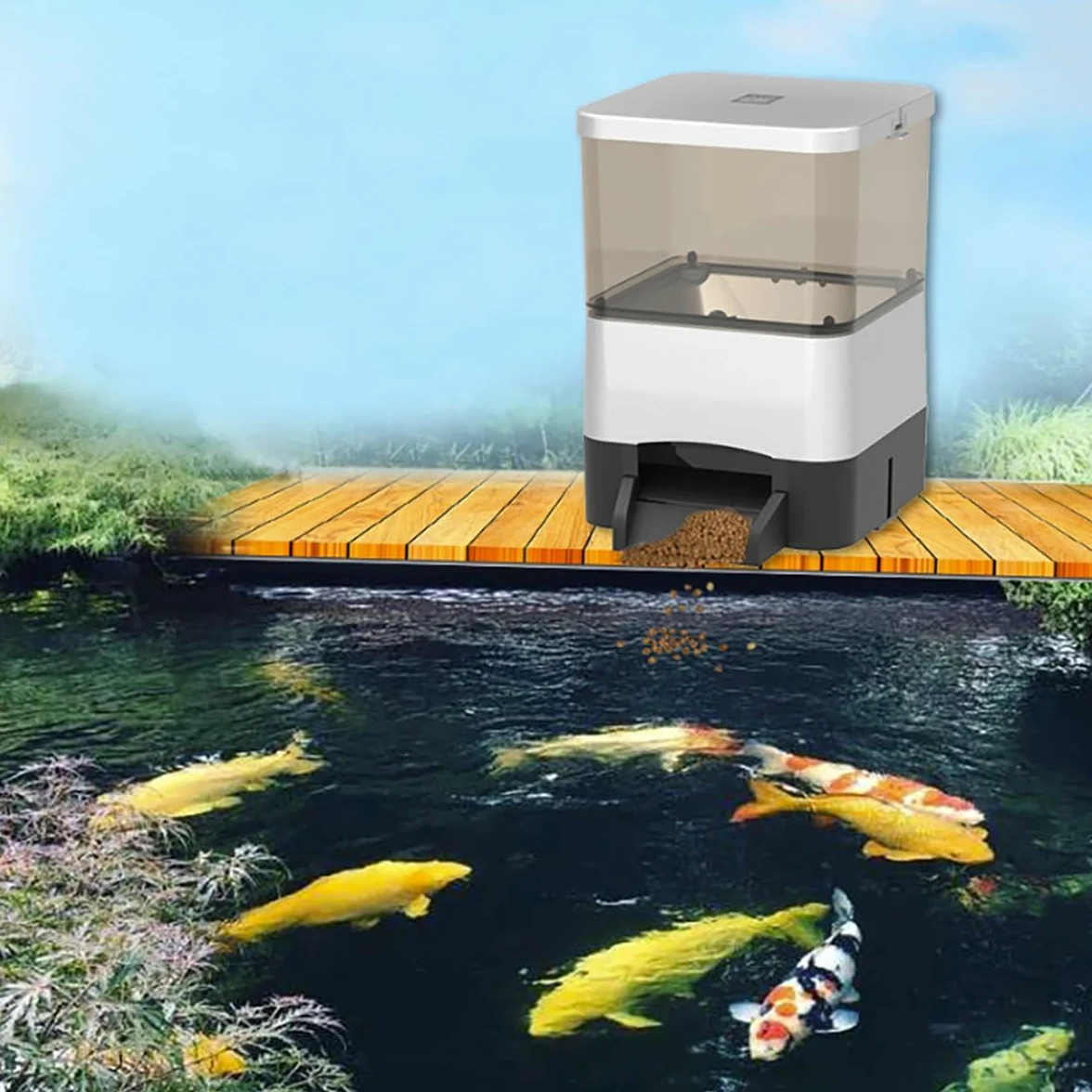Mangiatoia Per Pesci Ad Energia Solare, Distributore Automatico Di Cibo con grande capacità di 10 litri, Per Pesci Da Laghetto, per alimentazione di carpe koi da esterno