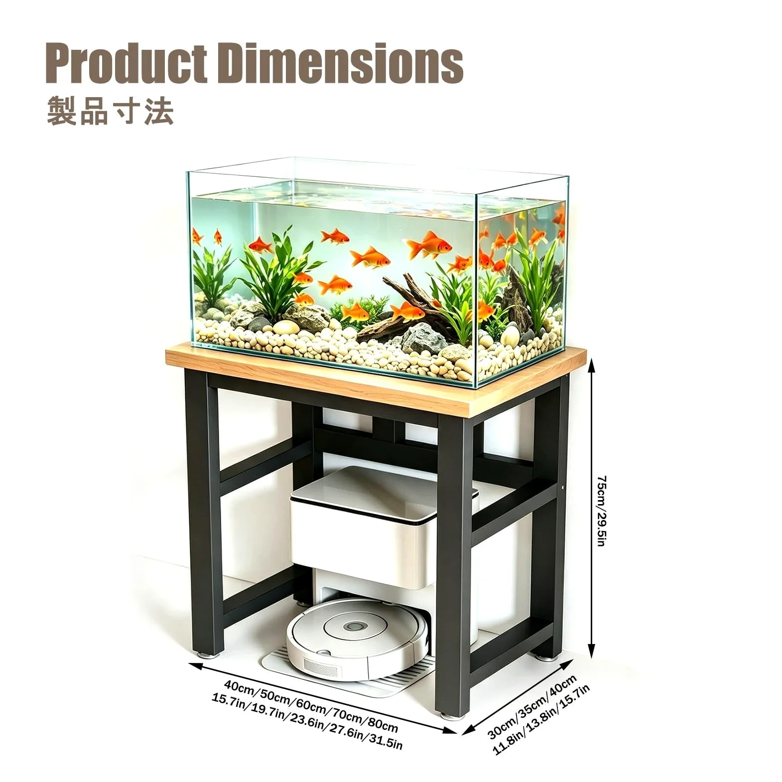 Mobile per Acquario, Acquario con Mobile Completo, Solido Sostegno | Pannelli Ispessiti, Piano d'Appoggio Multilivello, Elevata Capacità di Carico(1,70x30x75cm/27.6x11.8x29.5in)