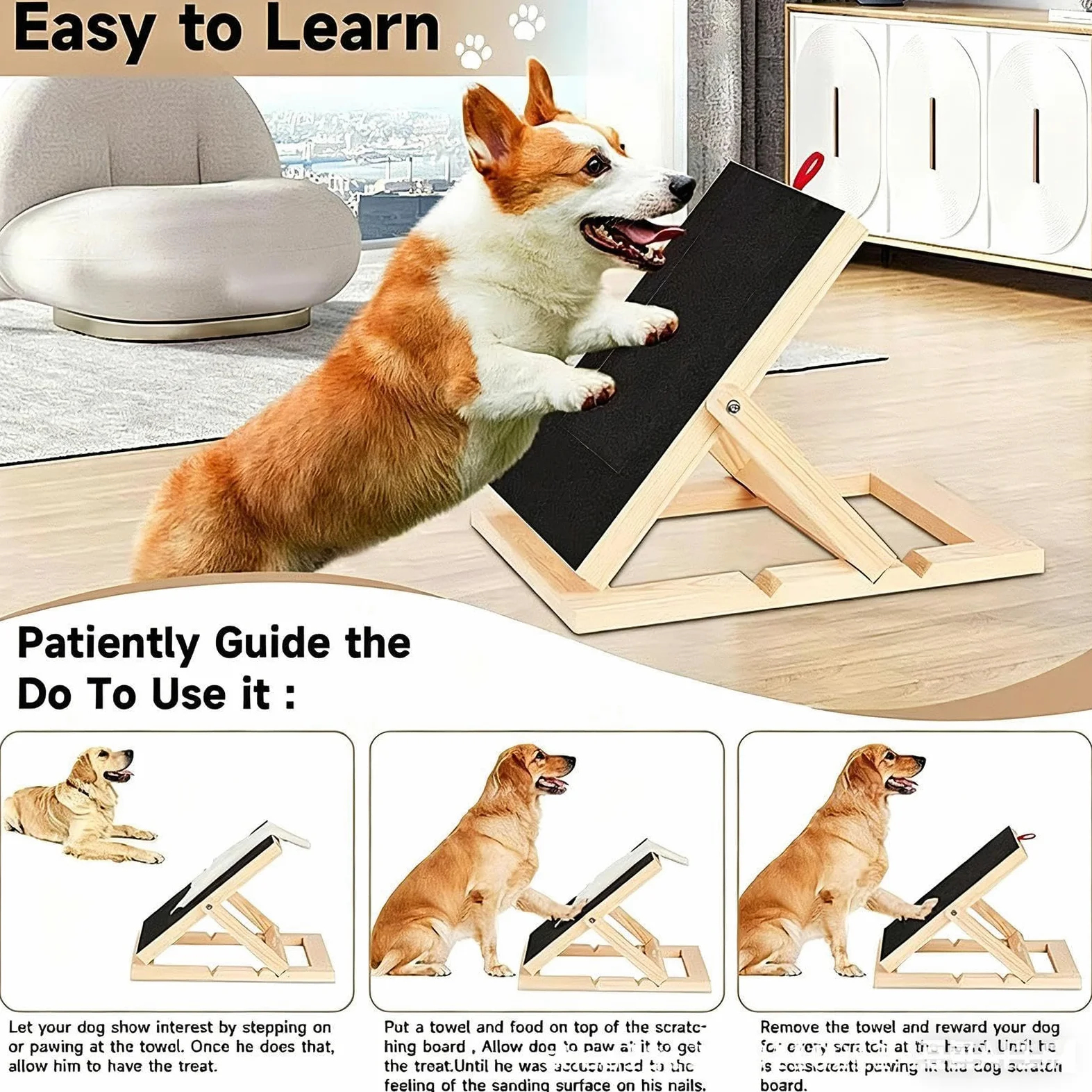 Tavoletta Grattante Limatura Unghie per Cani Limatore per unghie in legno | Tappetino Abrasivo Unghie Cane Con Cassetto Snack Addestramento interattivo cuccioli razze piccole medie grandi e angolo