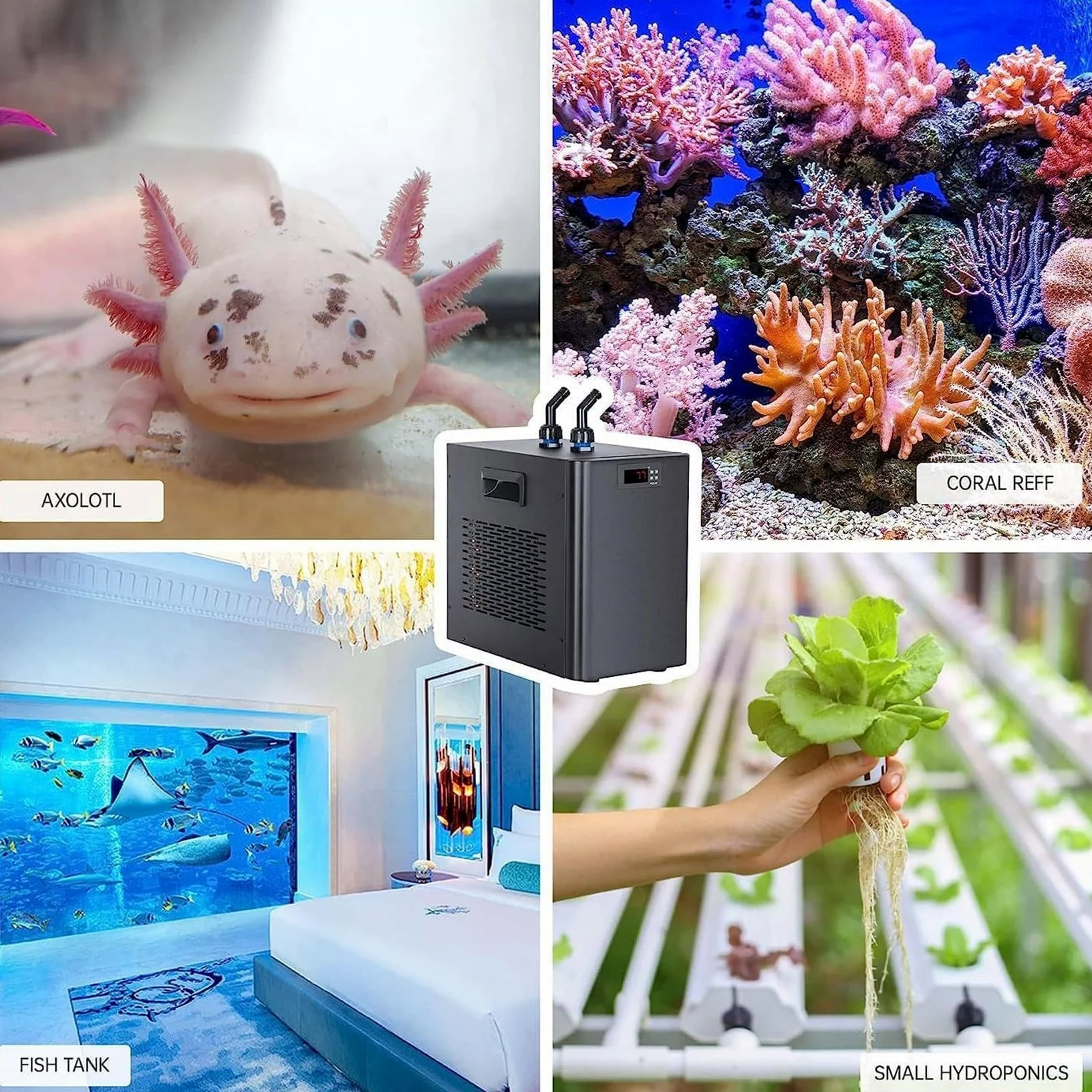 ZUMAHA Macchina per Il Raffreddamento dell'Acqua Dell'Acquario Commerciale 160l/300l/500l Refrigeratore d'Acqua Idroponico Intelligent Constant Fish Tank Chiller, Acqua Dolce/Salata con Pompa,300L