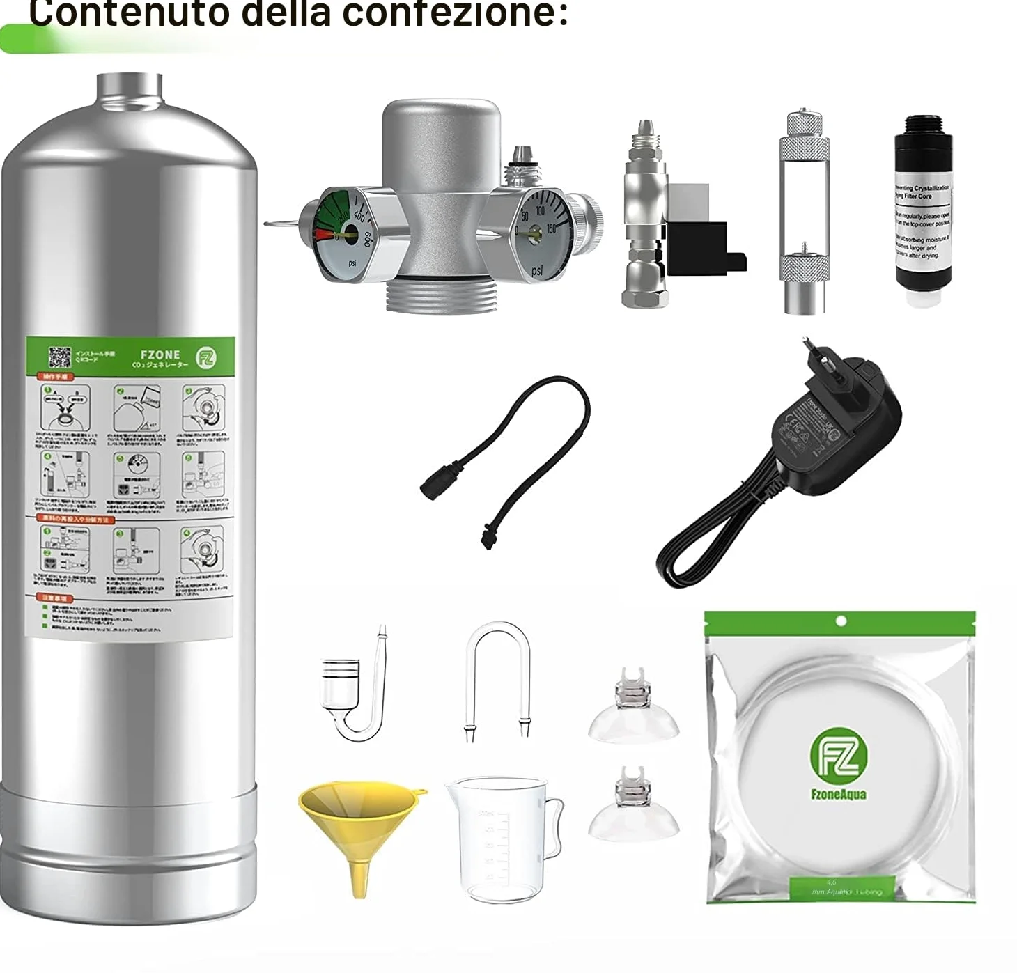 FZONE 2.5L Aquarium CO2 Generator System Carbon Dioxide Reactor Kit con regolatore e valvola ad ago per Acquario Piante Serbatoi (2.5L(with solenoid))