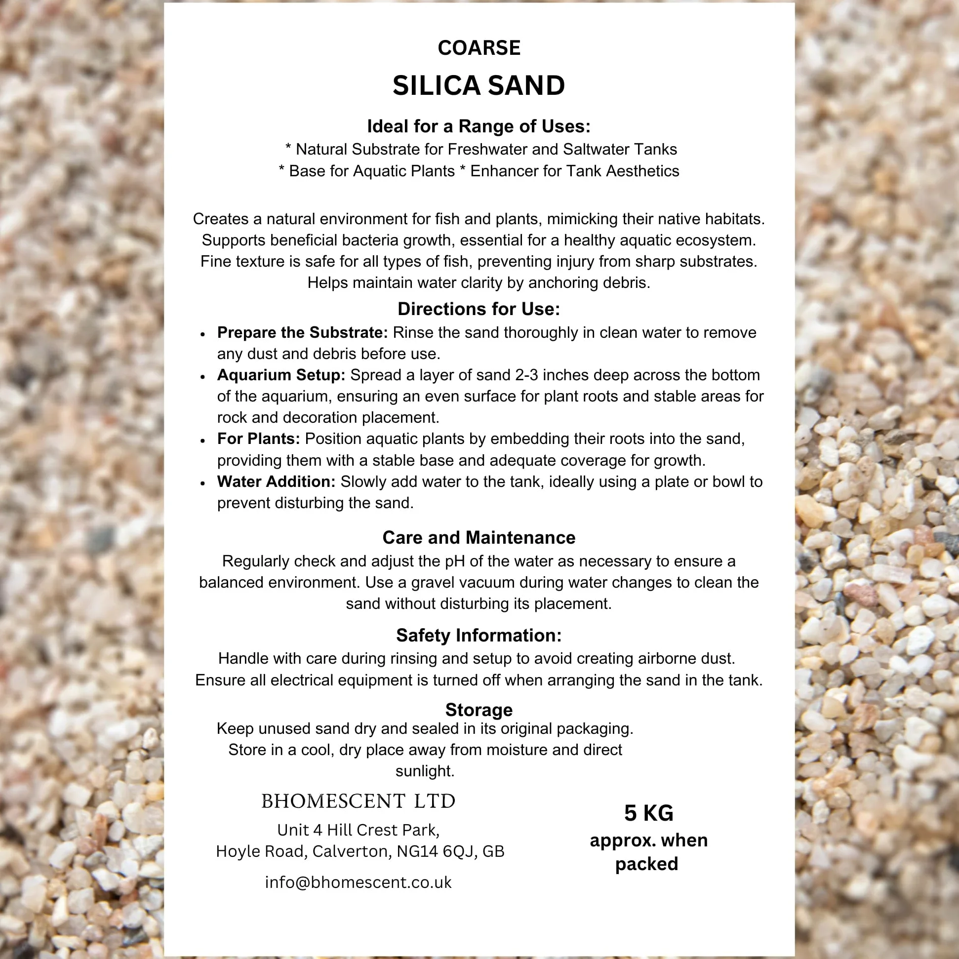 Sabbia di silice di colore naturale, grana grossa, 1 mm-2 mm, ideale per acquari, arti e mestieri e terreno da giardinaggio (5 kg)
