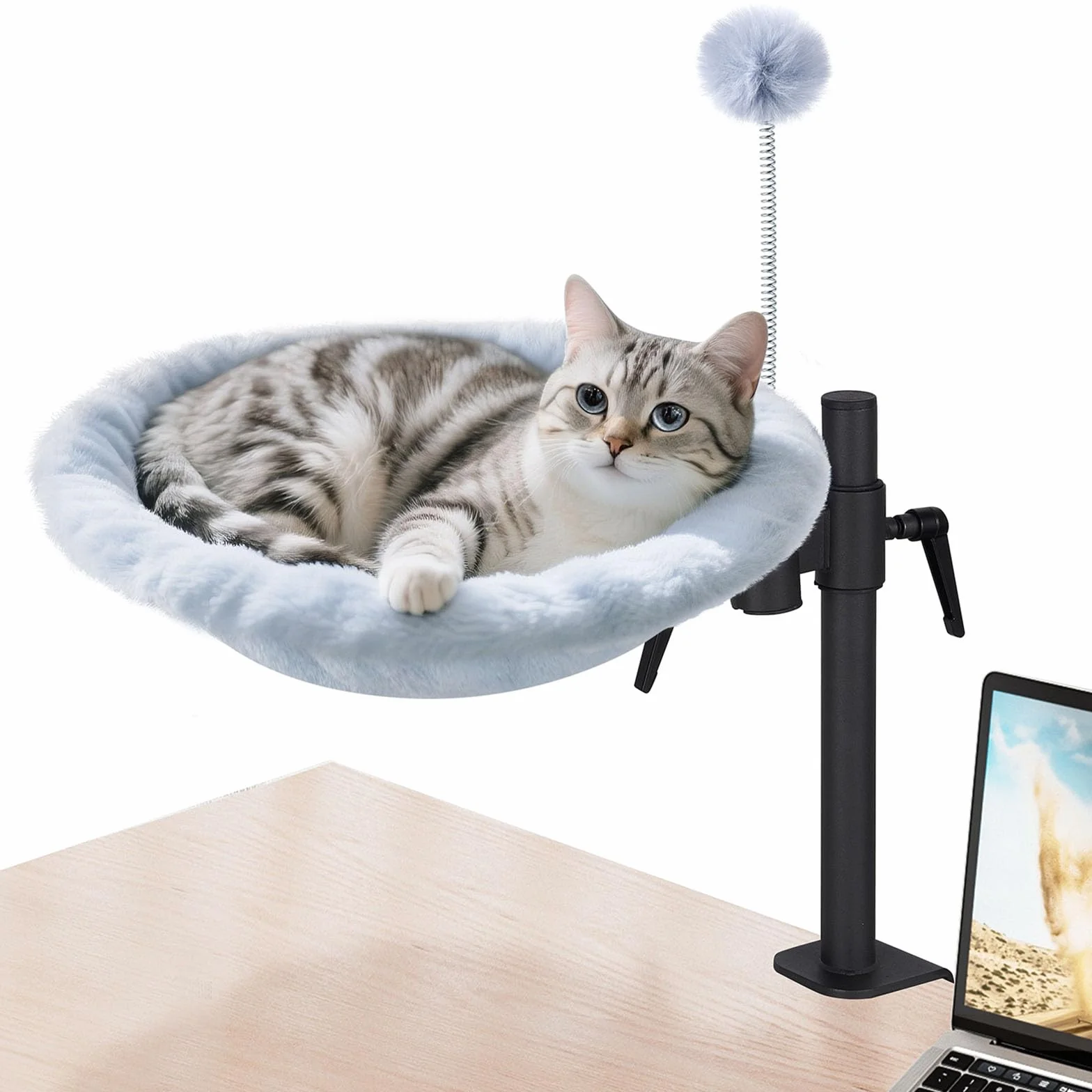Odoland Letto per Gatti per Scrivania - Girevole a 360° e regolabile in altezza, morbida amaca per gatti con 2 rivestimenti lavabili, posto letto per gatti per ufficio a casa - Utilizzo per tutto