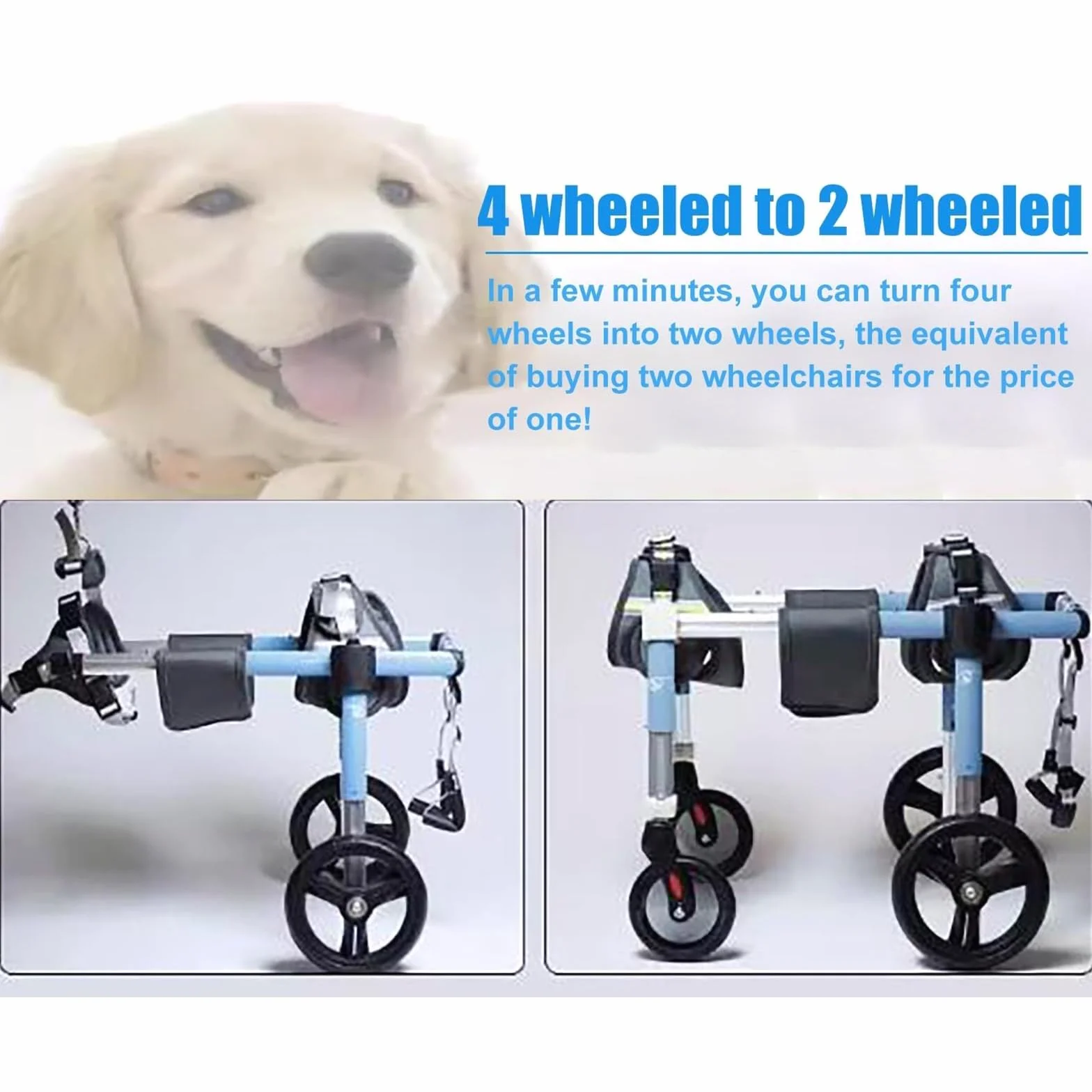 Sedia a rotelle per cani – Supporto regolabile per gambe anteriori e posteriori per aiutare la mobilità, design leggero per animali domestici feriti o disabili