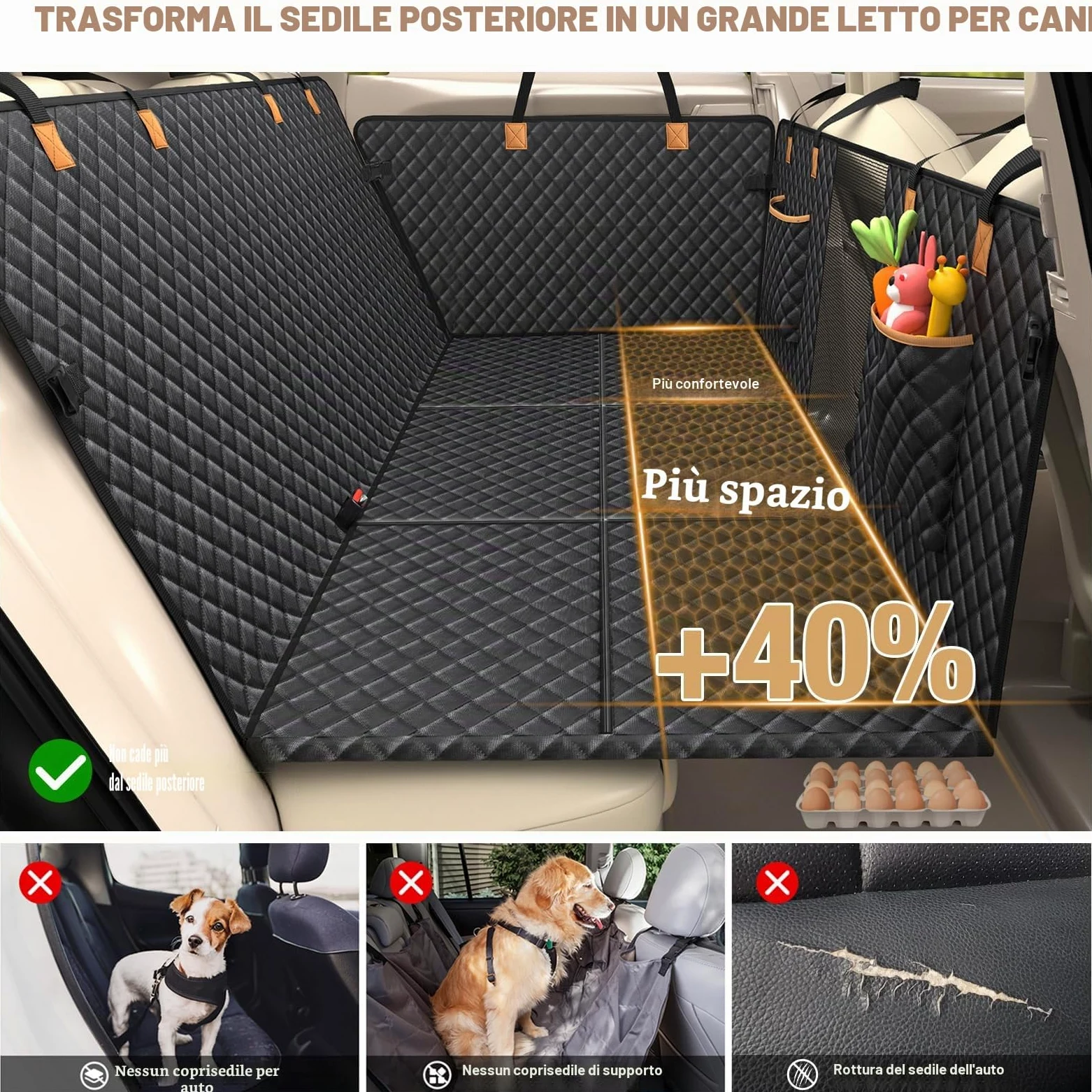 Lekeinchi Coprisedile Auto per Cani, Estensore Telo Auto per Cani Sedile Posteriore con 6 Tavole in Legno Duro e Cinture di Sicurezza, Impermeabile, Antigraffio per Auto, SUV, Nero