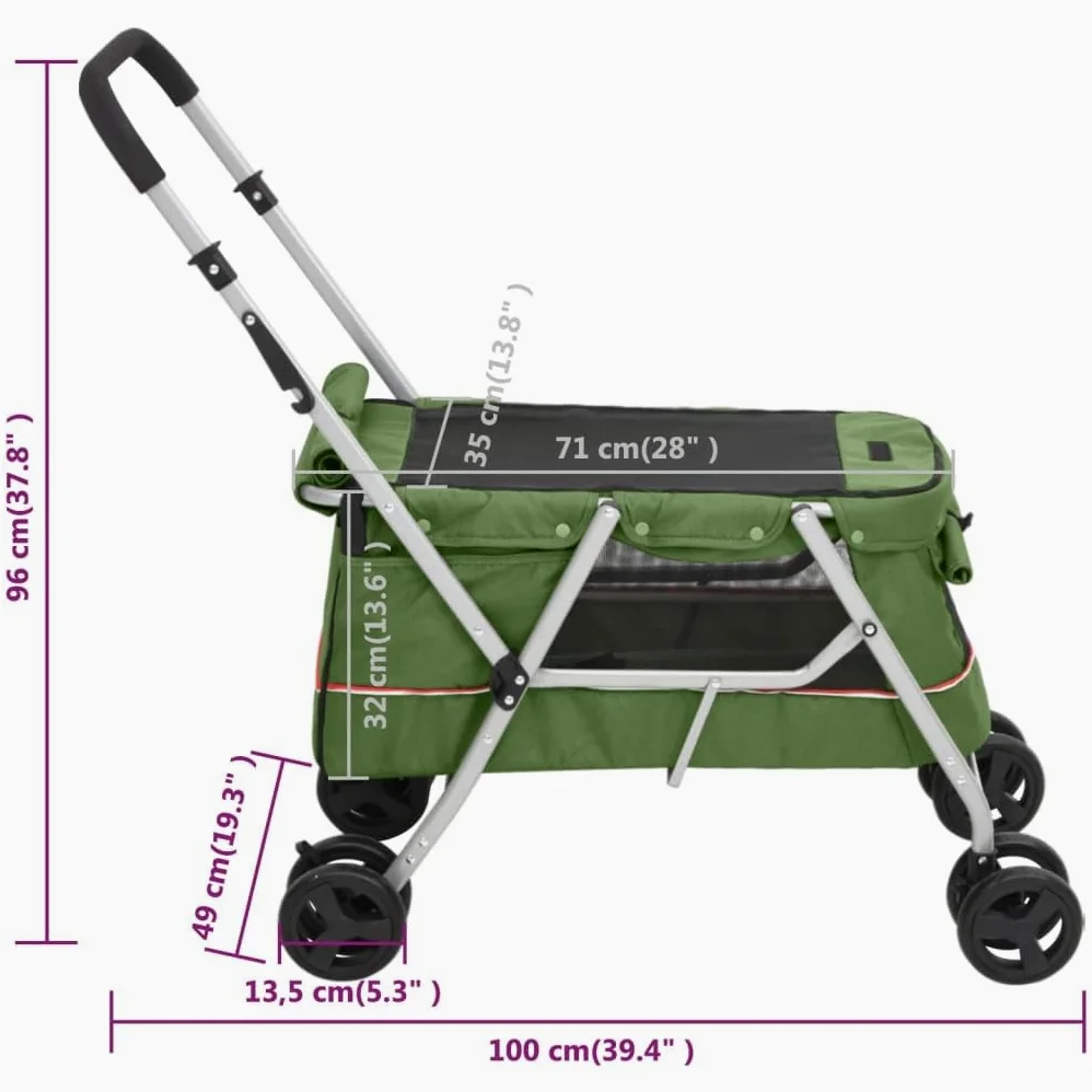 vidaXL Passeggino Cani Pieghevole Verde 100x49x96cm Tessuto di Lino