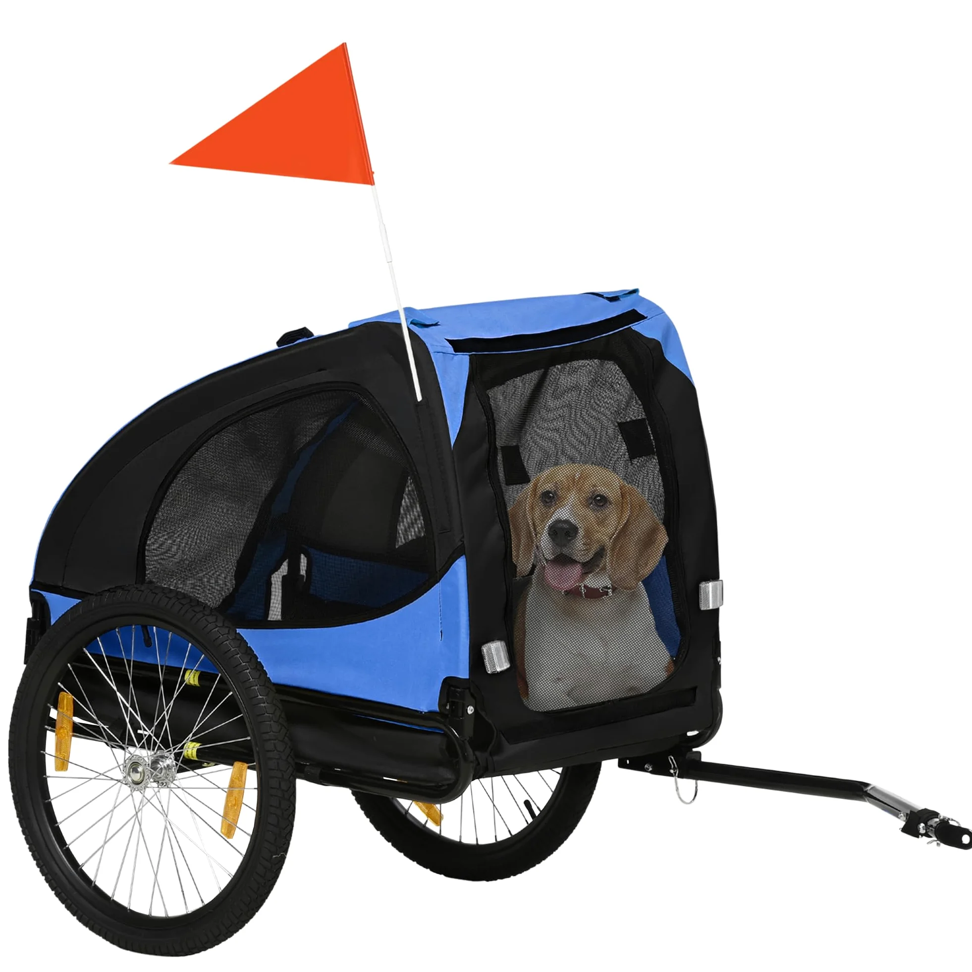 PawHut Hundeanhänger Faltbar Fahrradanhänger für Hunde Hundefahrradanhänger mit Sicherheitsleine, Reflektoren, Flagge, Aufbewahrungstasche für Hunde bis 30 kg