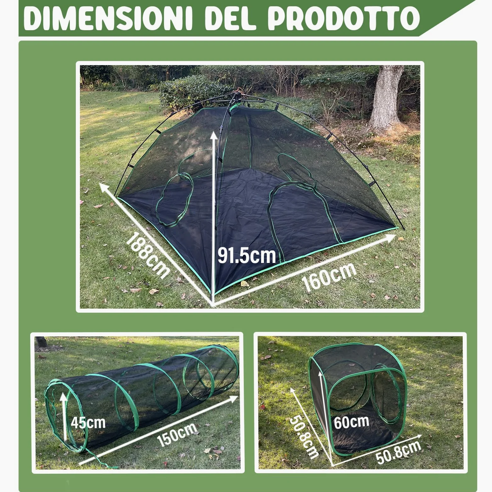 Pawtenda Recinzioni per gatto 3 in 1, portatile, per esterni, con 1 tenda a cupola, 1 tunnel dritto e 1 cubo, box all'aperto per gatto, conigli e altri animali