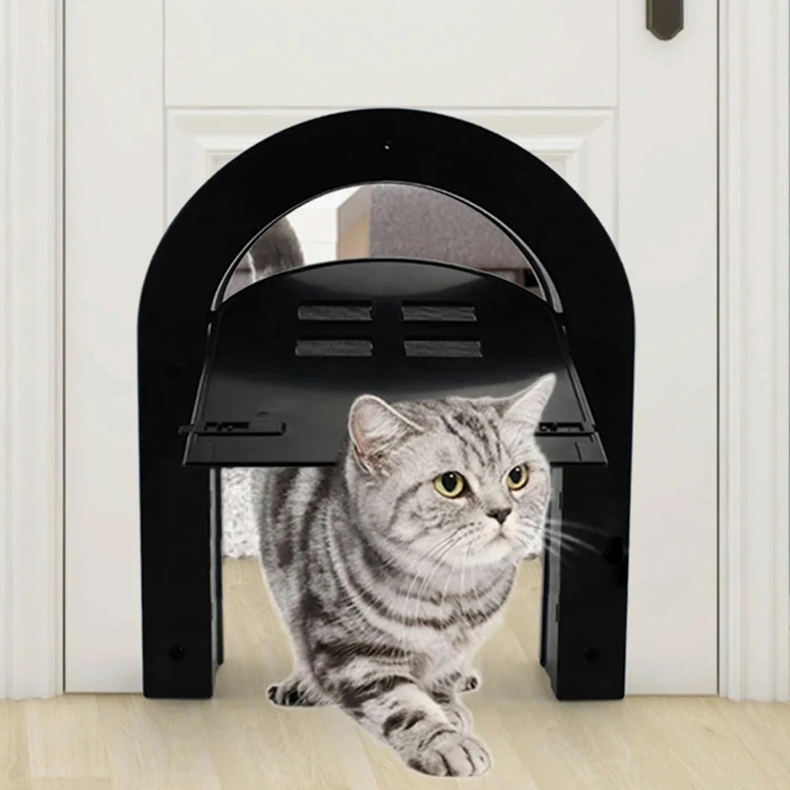 Gattaiola per gatti Finestra magnetica for zanzariera for cani e gatti for animali domestici, for accessori for cancelli ad arco in plastica ABS in legno per Porta(Black)