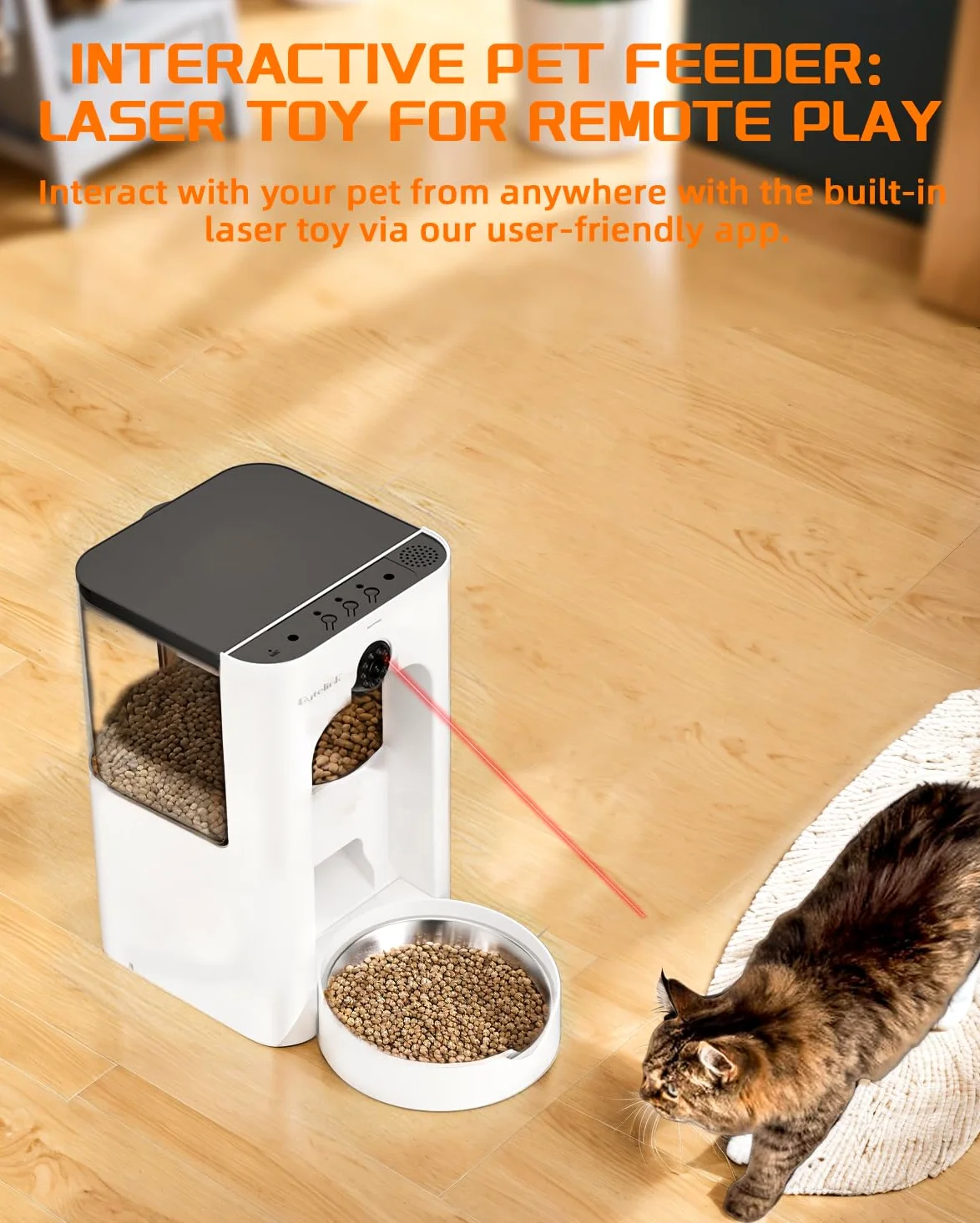 Distributore Automatico Cibo Gatti con Telecamera di Sorveglianza, 4L Dispenser Crocchette Gatto, Gioco Laser, Programma di Alimentazione Personalizzato, 15S Registrazione Vocale, Doppia Alimentazione