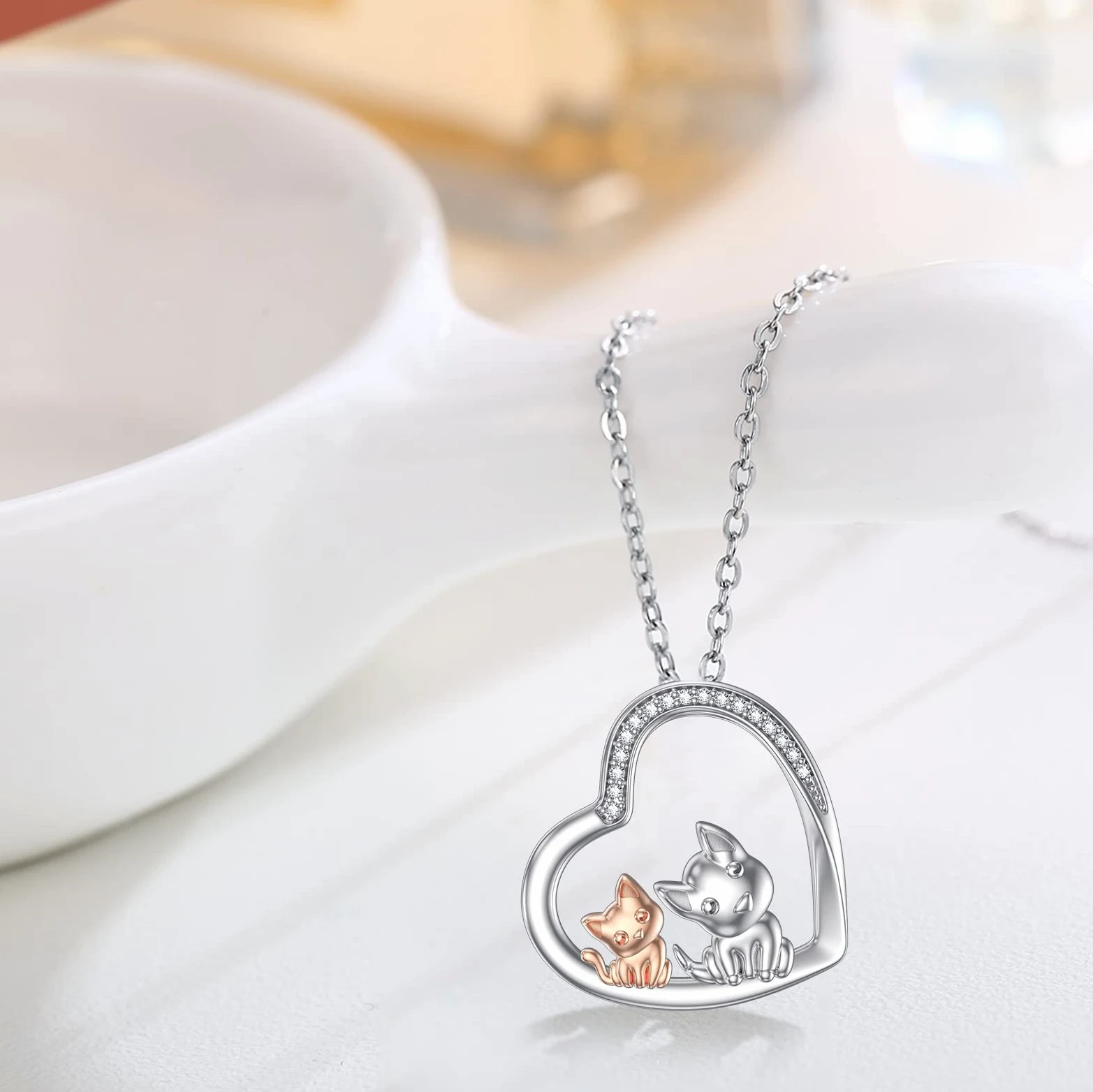 Collana con ciondolo a forma di cuore, in argento Sterling 925, con ciondolo a forma di gatto, cane/cavia/farfalla, per donne e ragazze, amanti degli animali domestici