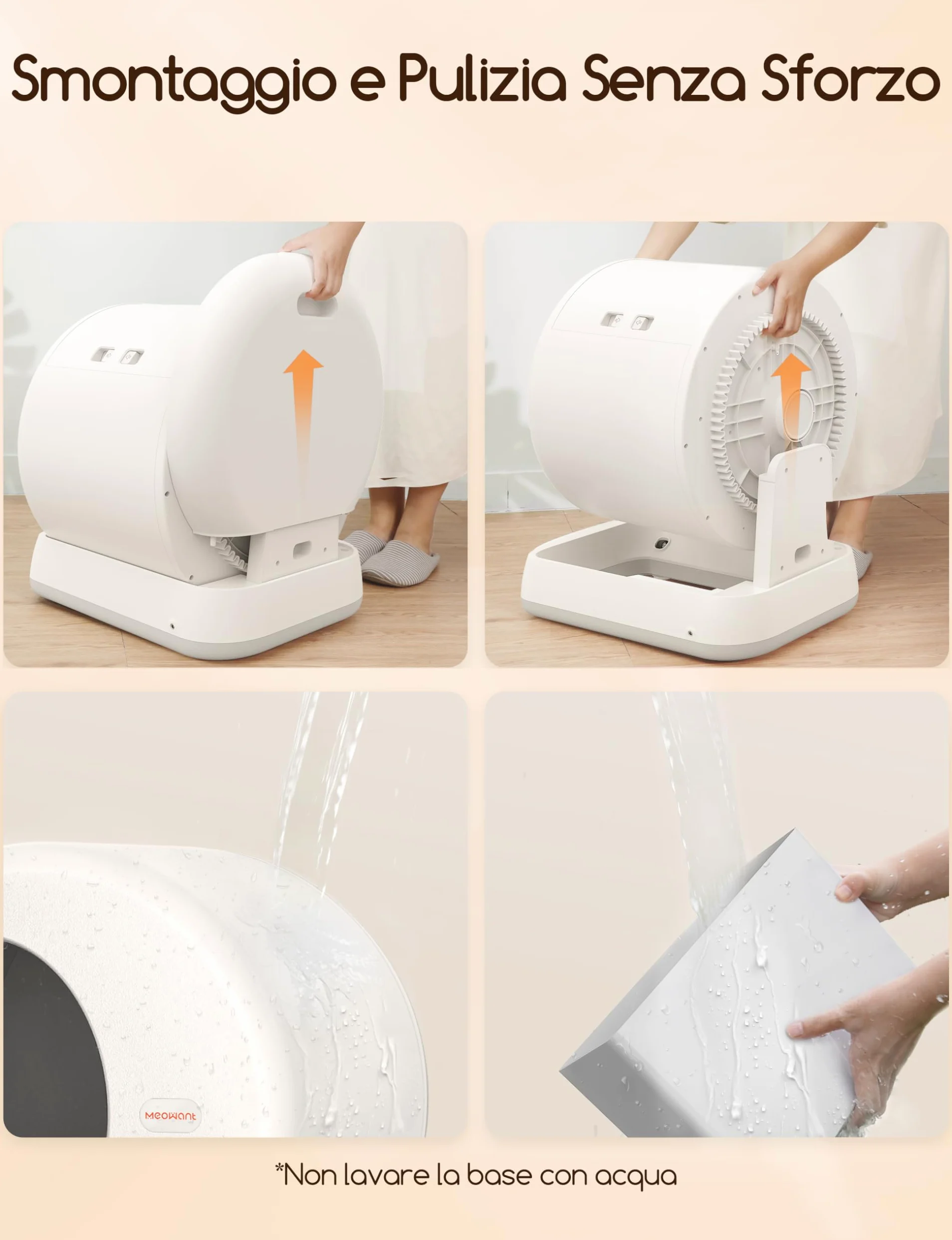 MeoWant Lettiera Gatto Autopulente, 57,6L Lettiera Automatica per Gatti con Sacchi Spazzatura e Tappetini Gatti per Multi Gatto, Isolamento Odori, Pulizia Facile, Comando APP