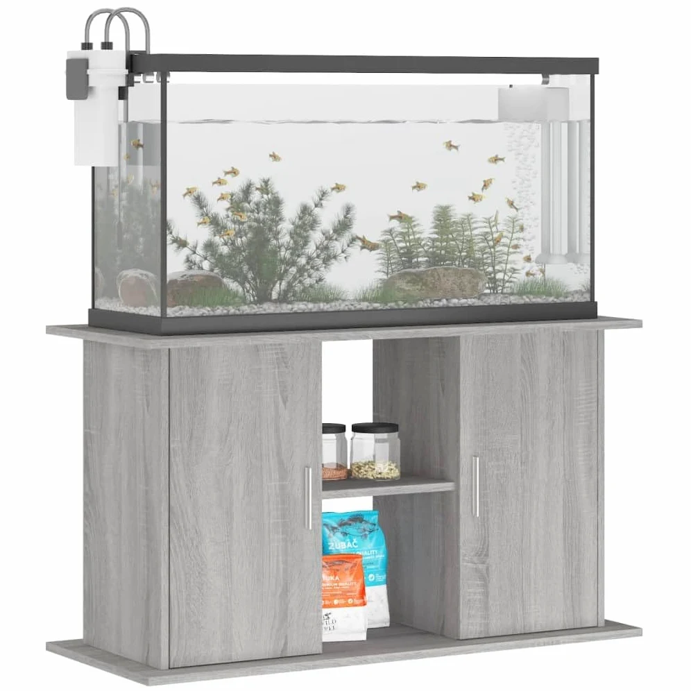 Homgoday Mobiletto per acquario con scomparti e ripiani, Acquario o terrario, Mobiletto per acquario, Tavolo per acquario, Supporto per acquario, Terrario, Grigio Sonoma 101x41x58 cm, Materiale legno