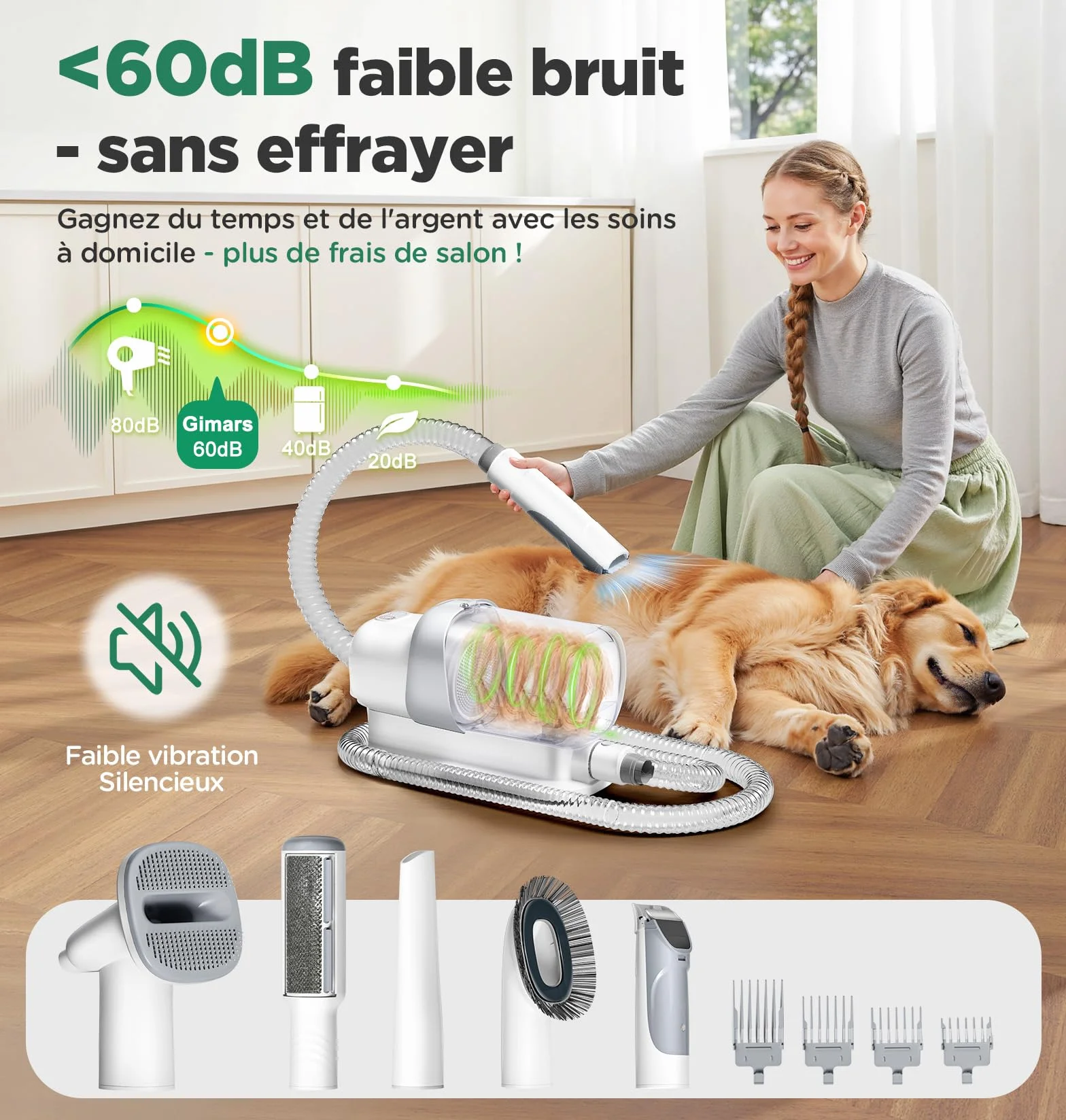 Gimars 2,3L Aspira Peli Cane 5 in 1 Kit Toelettatura Cani, Aspirapolvere Per Animali Con Spazzola, Forte Aspirazione 3k/7k/12k Pa Ultra Silenziosa Elettrico Tosatrice Per Gatto Pelo Professionale