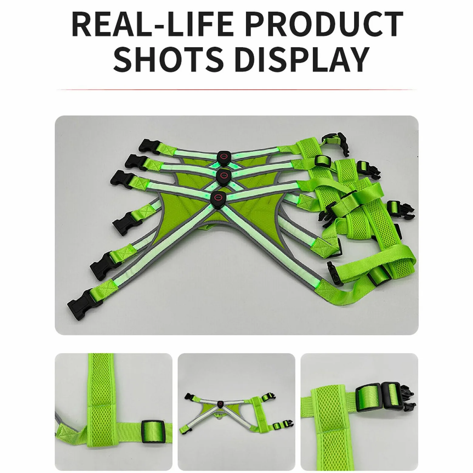 Imbracatura da addestramento per cani regolabile ricaricabile tramite USB con luce a LED per passeggiate, nuoto, escursionismo