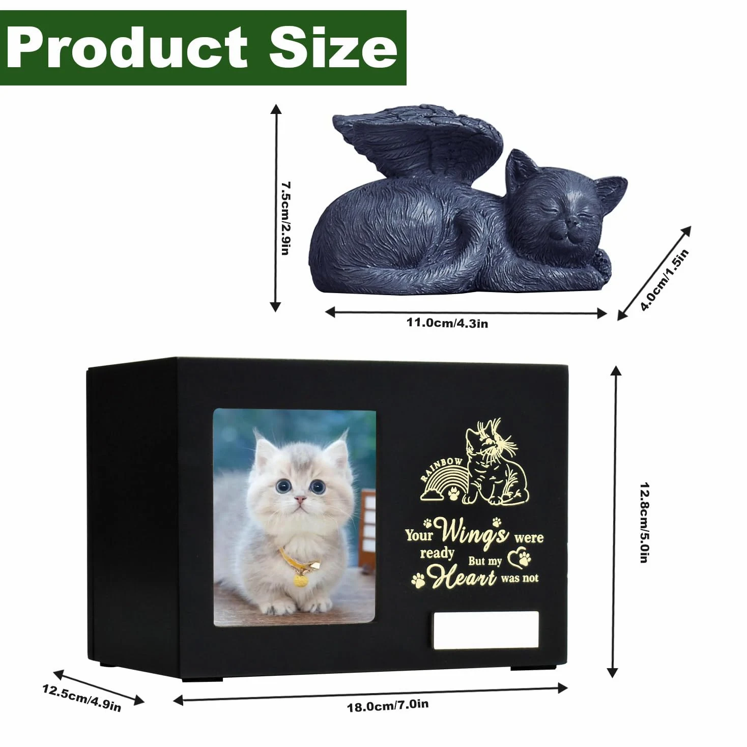 Urne per gatti personalizzate di woodurn in legno nero con foto, scatola per ceneri di animali domestici con capacità di 175 pollici cubi