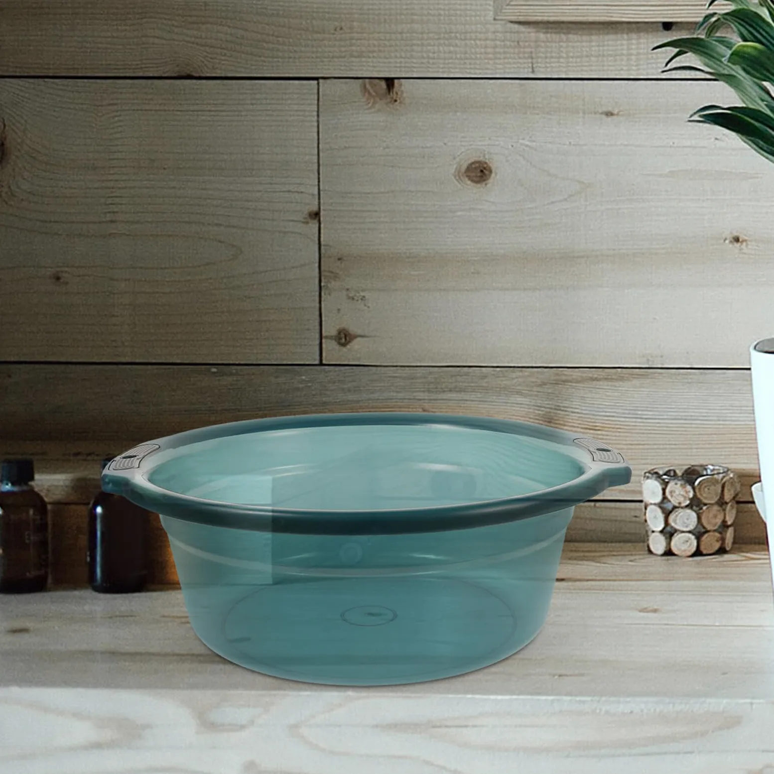 Bacinella con Manici Trasparente Rotonda in Plastica Blu | Capienza Ampia, Presa Sicura e Superficie Antiscivolo, per Lavaggio Mani e Pediluvio Domestico