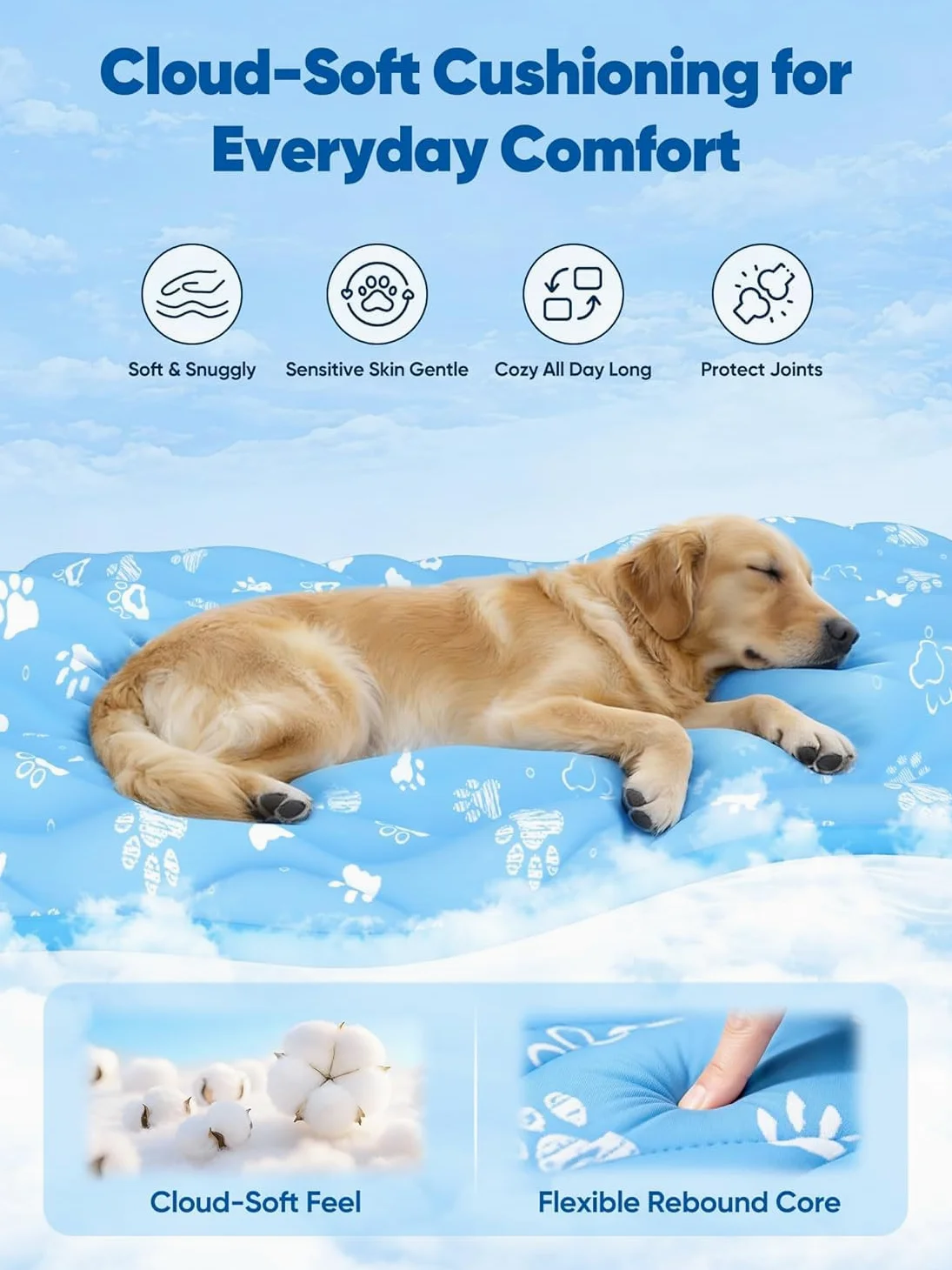 Rywell Tappetino rinfrescante per cani e gatti, 110 x 80 cm, traspirante, cambia colore e auto-rinfrescante, coperta antiscivolo e lavabile per viaggi, blu ghiaccio