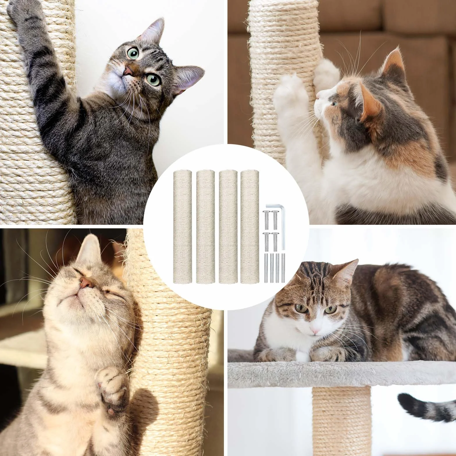 4 Pezzi Tiragraffi di Ricambio, Pezzi di Ricambio Tiragraffi per Gatti da 40 cm con Viti M8 Tiragraffi per Gatti Sisal per Gatti Torre per Albero per Gatti