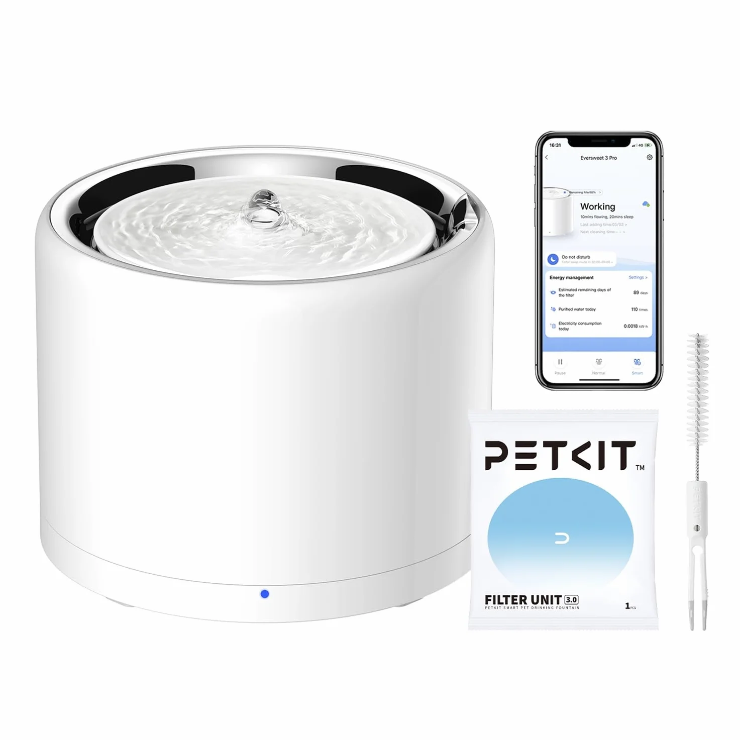 PETKIT Fontana Intelligente per Gatti e Cani, Rivestimento in Acciaio Inossidabile, non Facile da Nascondere Batteri (Pompa dell'acqua Senza Fili, Fontana Cablata)