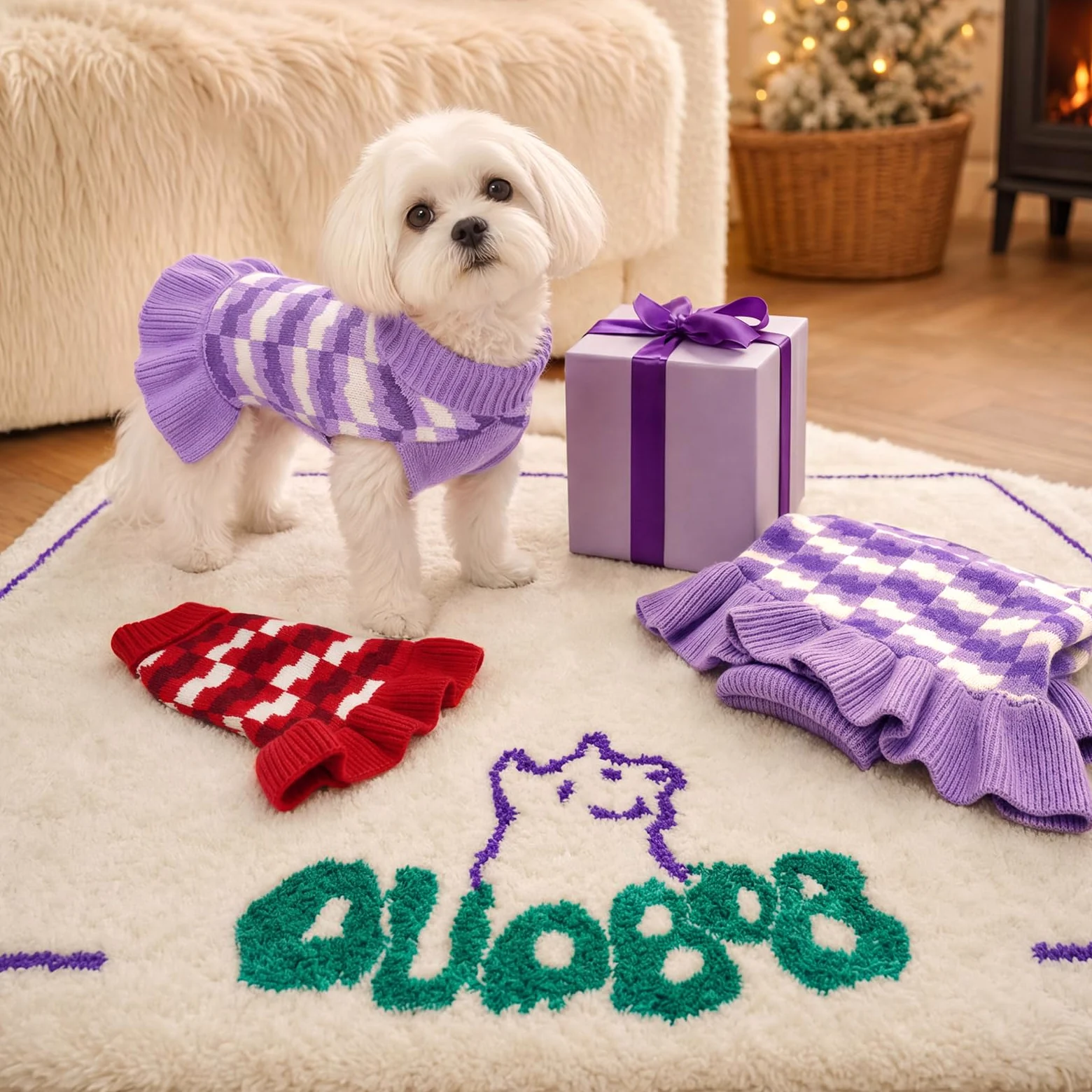 Maglione per cani XL, caldo maglione a collo alto per cani femmina, comodo abbigliamento invernale per cani femmine, ideale per Natale, Ringraziamento e freddo, viola