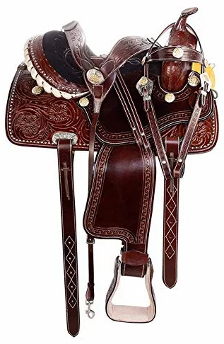 Wonder Wish - Sella per cavallo in pelle di alta qualità, con borchie argentate, colore: marrone scuro