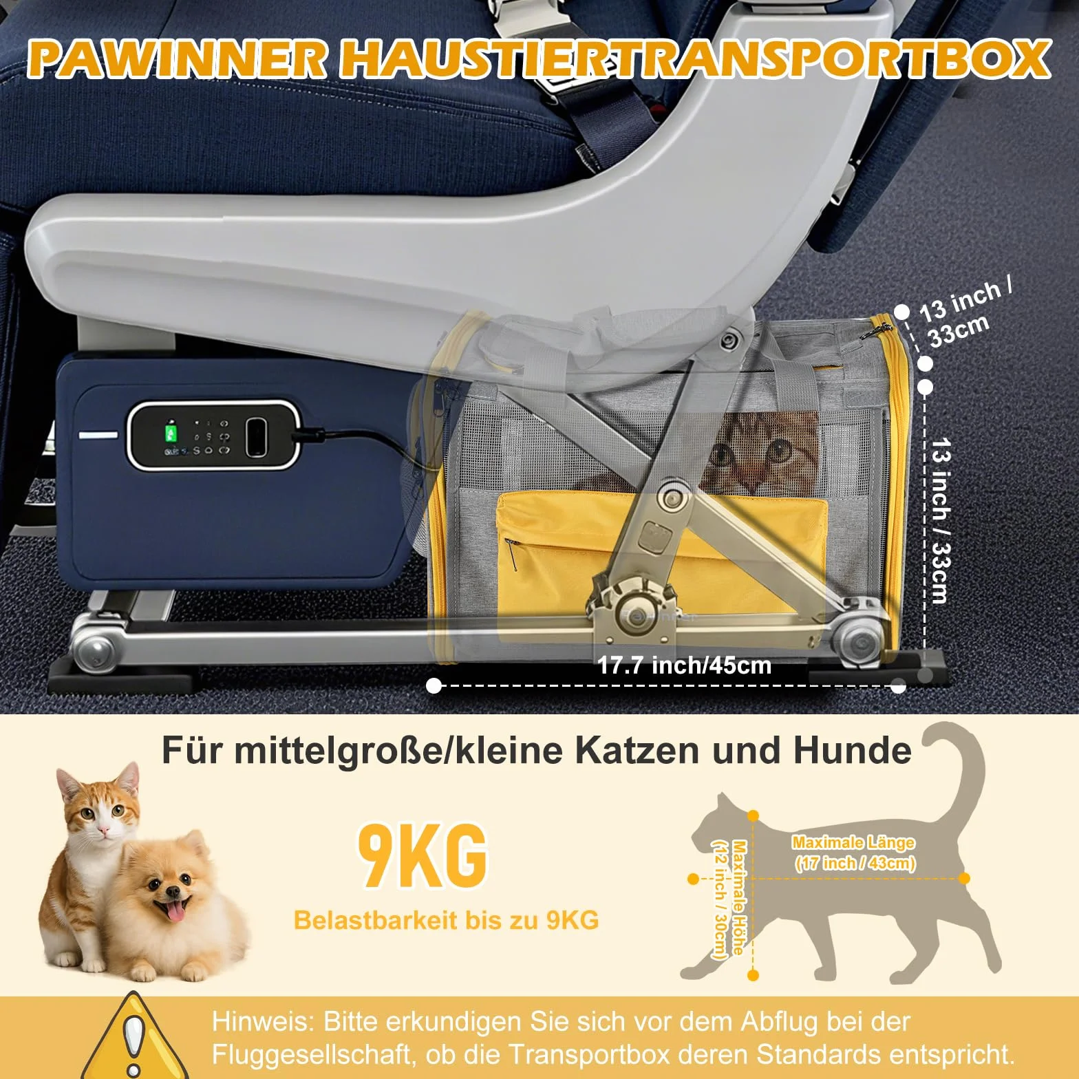 Trasportino per cani con ruote, 45 x 33 x 33 cm, con trolley per auto e aereo, pieghevole, traspirante, portatile, per cani e gatti fino a 9 kg