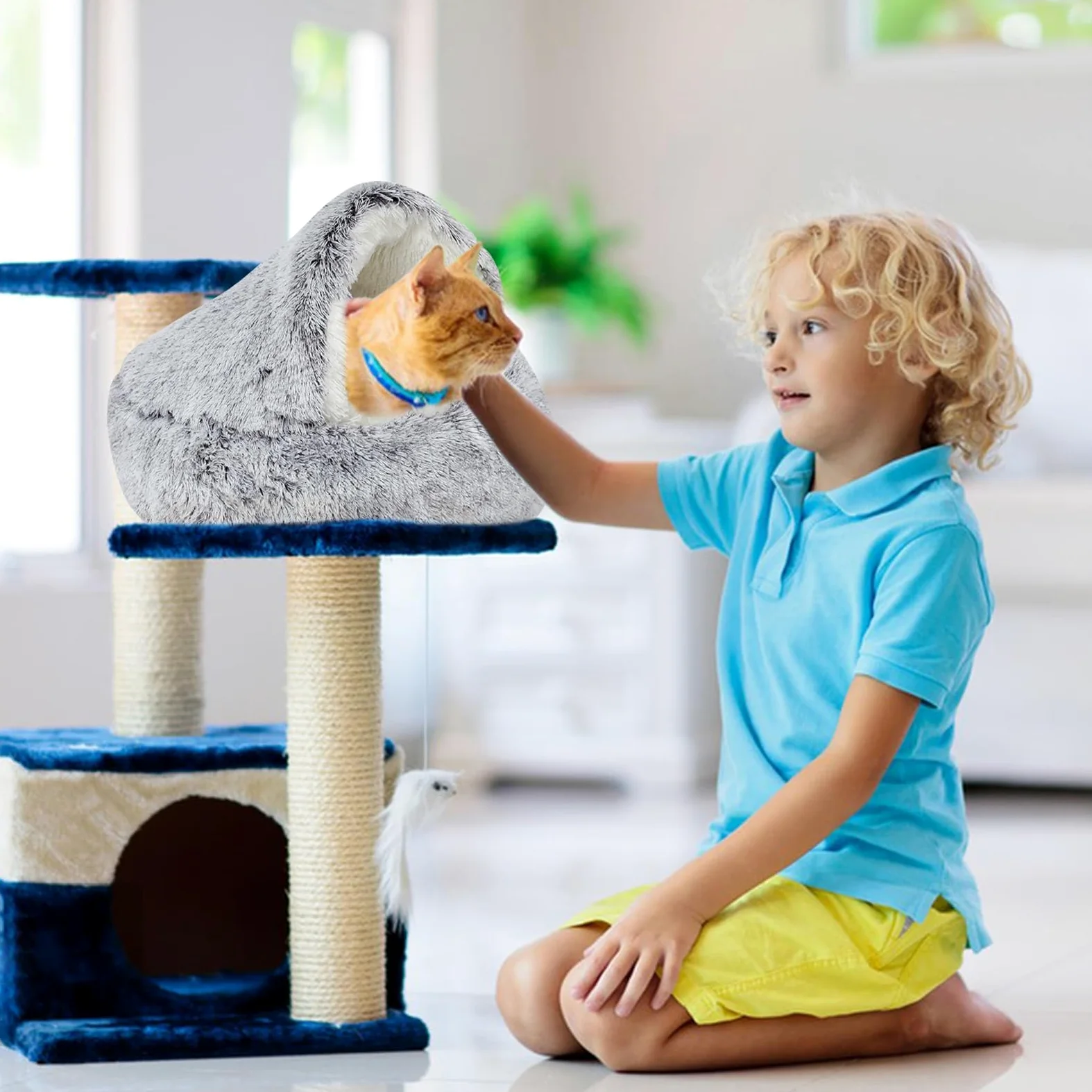 Comodo Cuccia per in Peluche per Gatto, Lettino per Animali Domestici Cesto Letto Morbido e Lavabile con Bordi Rialzati per Cucciolo Coniglio Porcellino d'India e Gattino Ø 40cm