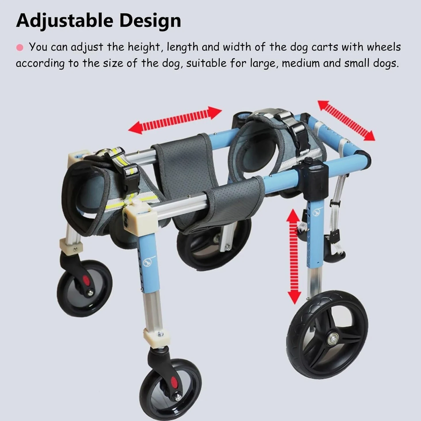 Carrello per La Mobilità del Cane, Cani Anziani Sedia A Rotelle,Supporto Regolabile per Animali Domestici con 4 Ruote per Cani Disabili,Carrozzina per Cani per Zampe Anteriori E Posteriori S