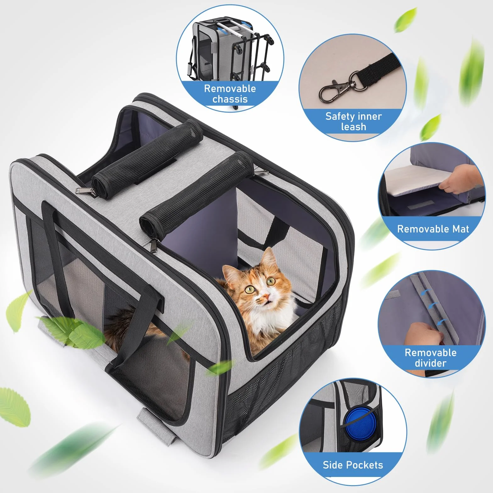Trasportino Trolley XL per 2 Gatti Grandi o Cani Piccoli, 6 Ruote Stabili, Spazio Ampio 2-in-1, Fino a 20 kg, Con Mesh Traspirante e Manico Telescopico
